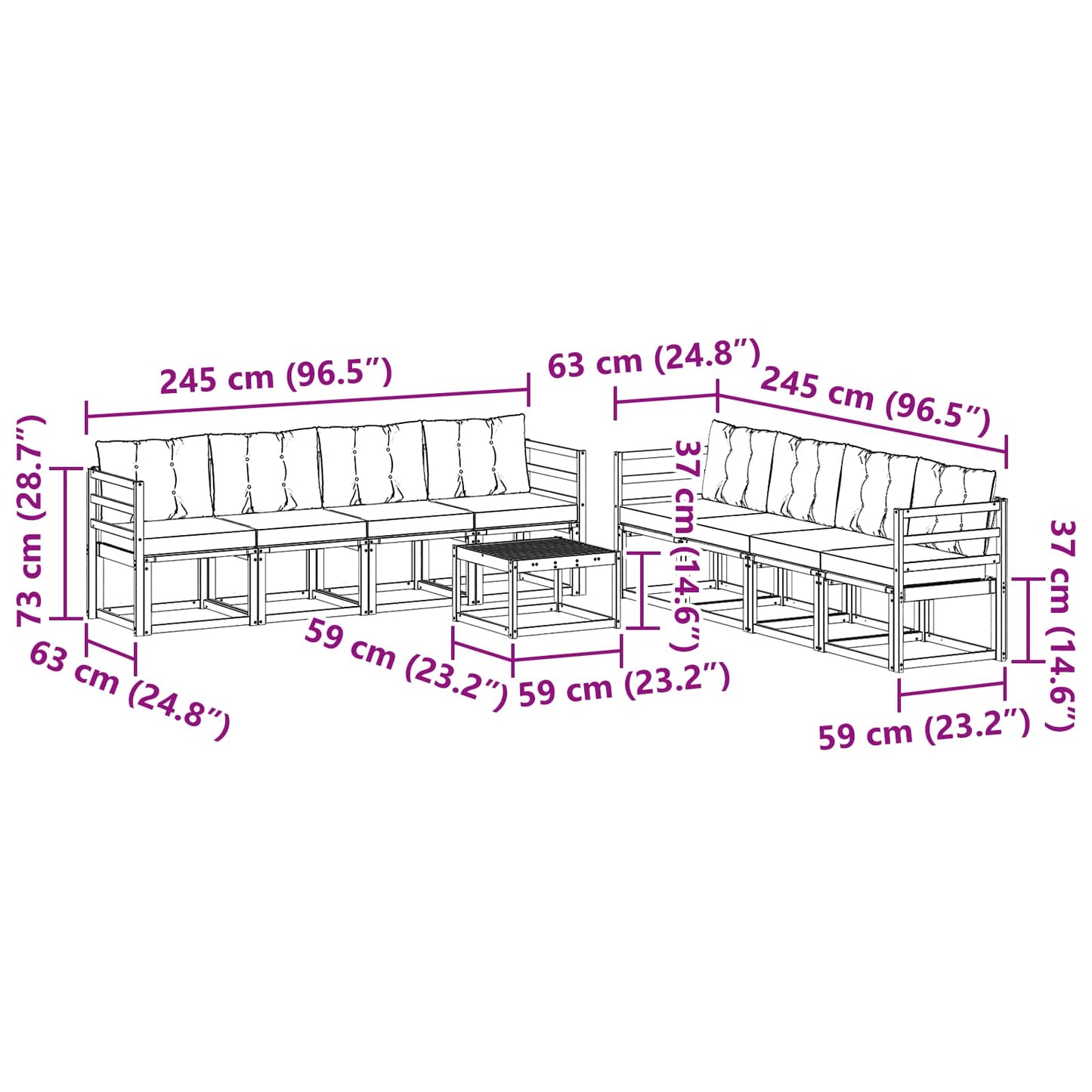 vidaXL Σειρά Καναπέ Εξωτερικού με μαξιλάρι 9 pcs Φυσικό και Κρέμα