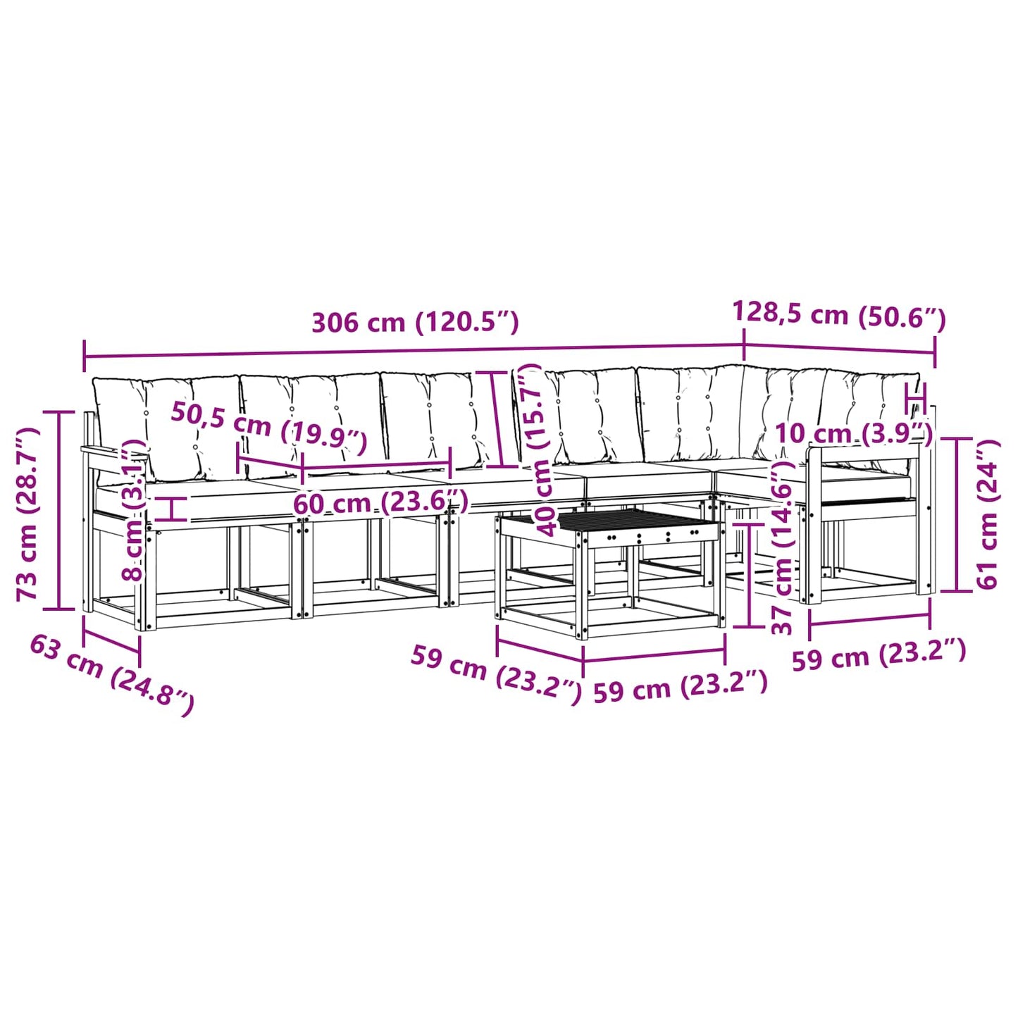 vidaXL Σειρά Καναπέ Εξωτερικού με μαξιλάρι 7 pcs Φυσικό και Κρέμα
