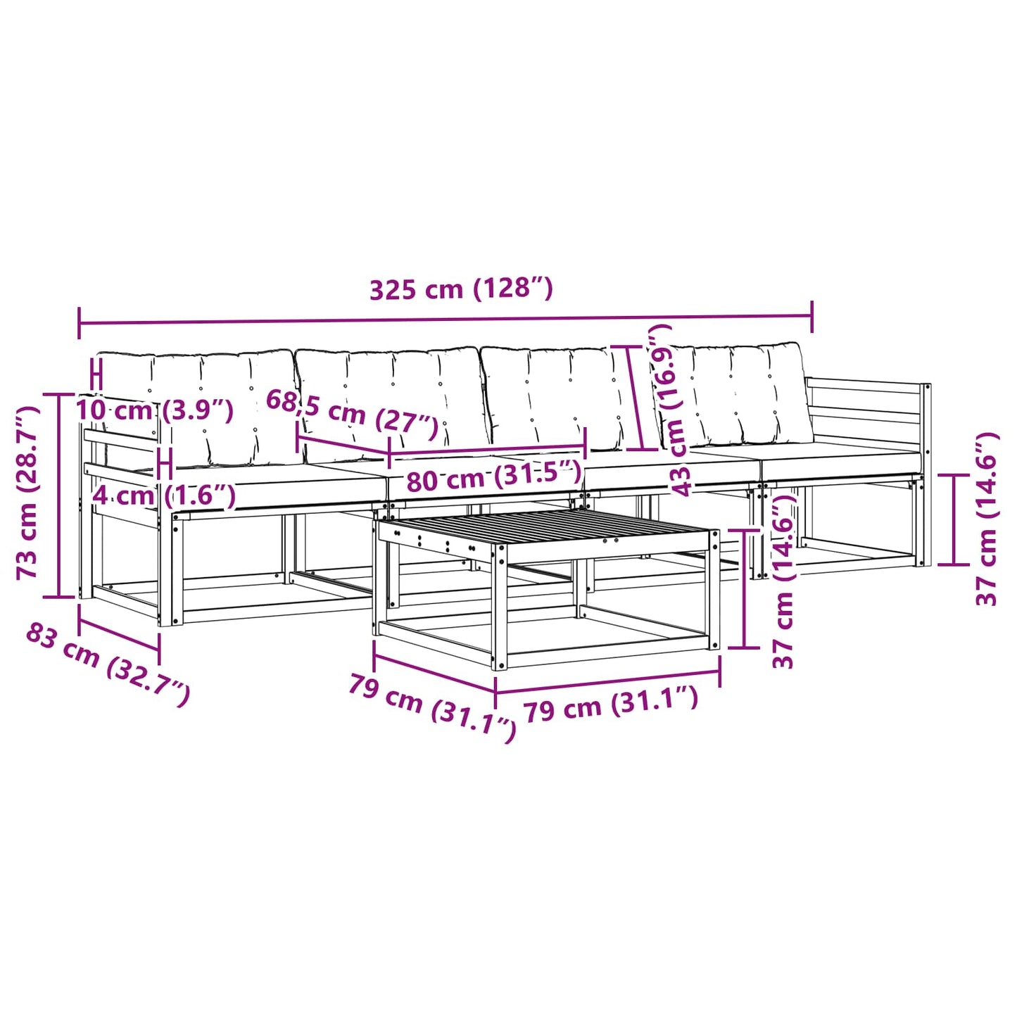 vidaXL Σειρά Καναπέ Εξωτερικού με μαξιλάρι 5 pcs Φυσικό και Κρέμα