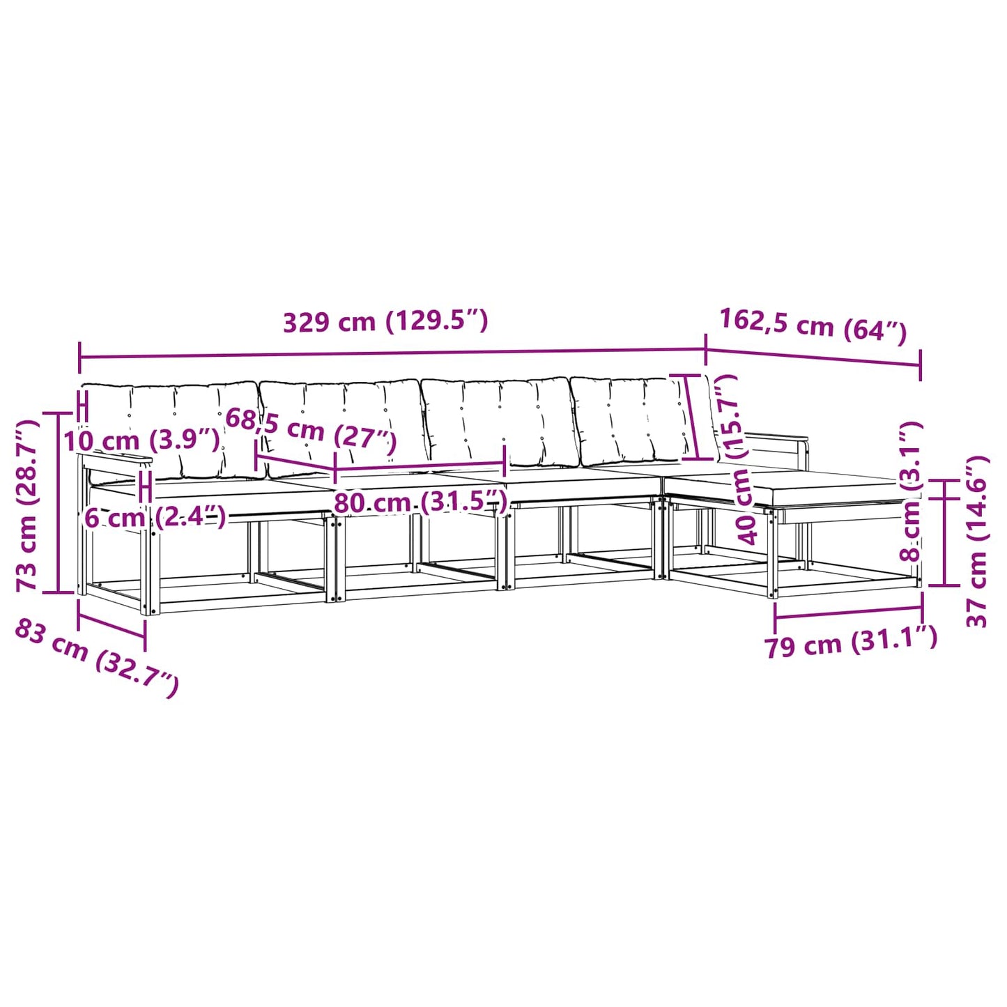 vidaXL Σειρά Καναπέ Εξωτερικού 5 pcs Φυσικό και Ανοιχτό Γκρι
