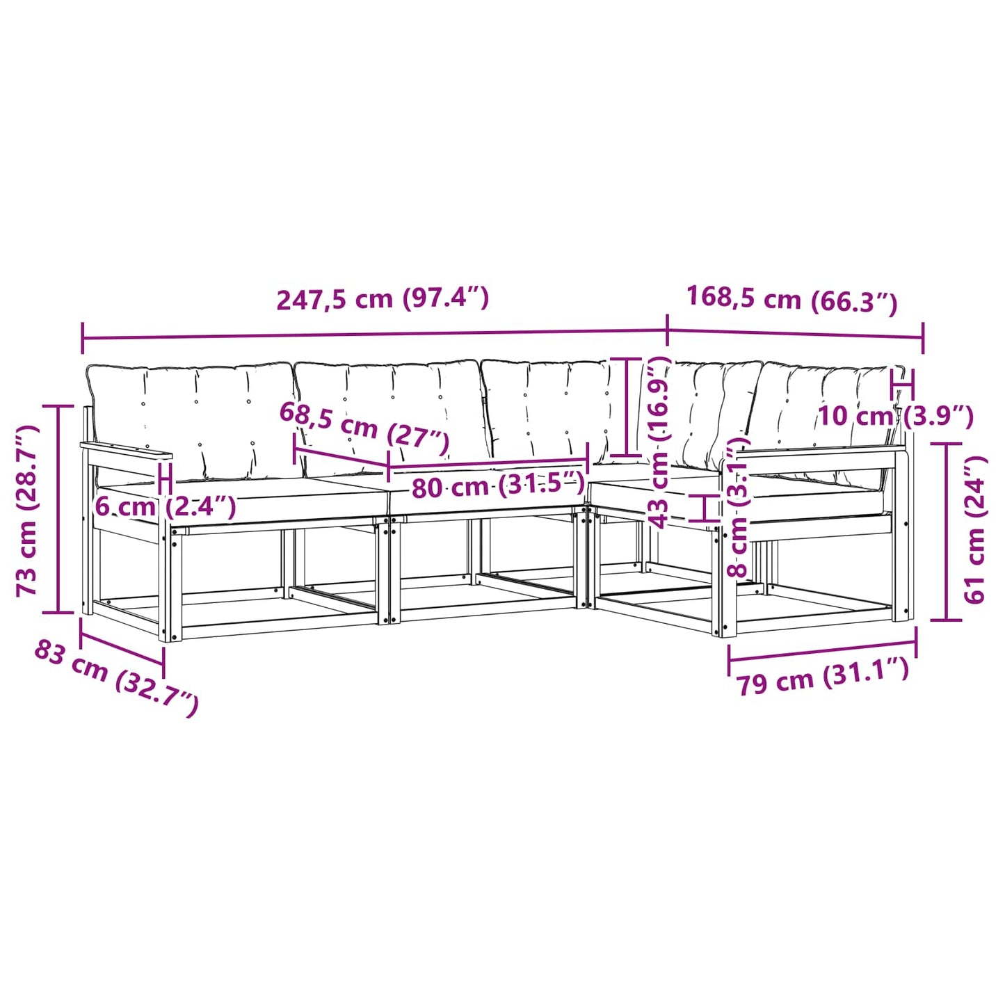 vidaXL Σειρά Καναπέ Εξωτερικού με μαξιλάρι 4 pcs Φυσικό και Κρέμα