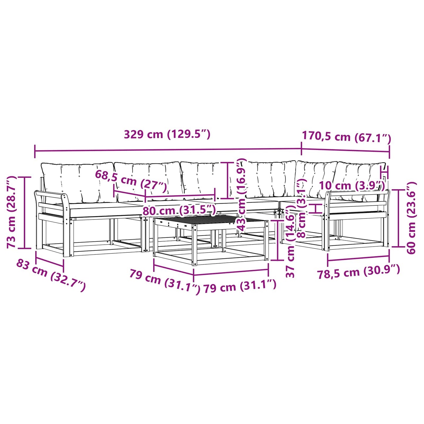 vidaXL Σειρά Καναπέ Εξωτερικού με μαξιλάρι 6 pcs Φυσικό και Κρέμα