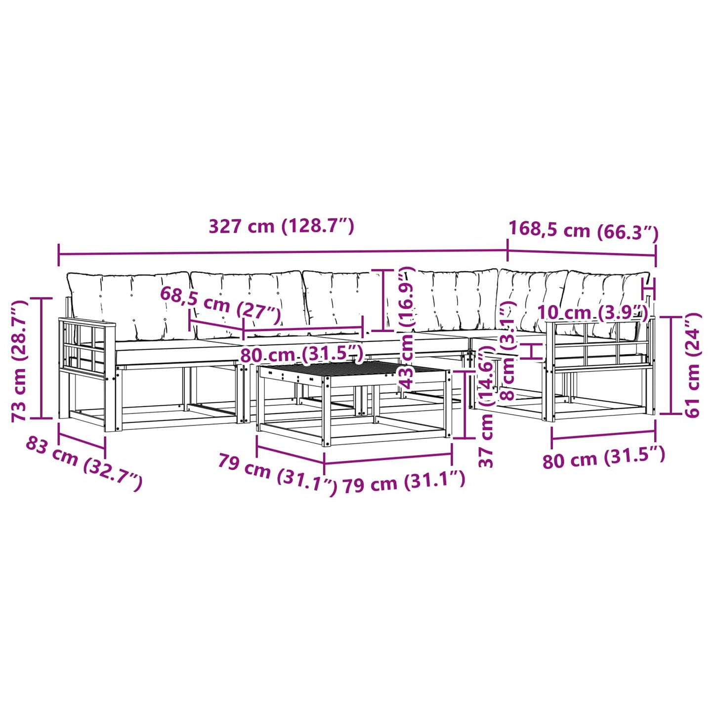 vidaXL Σειρά Καναπέ Εξωτερικού με μαξιλάρι 6 pcs Φυσικό και Μαύρο