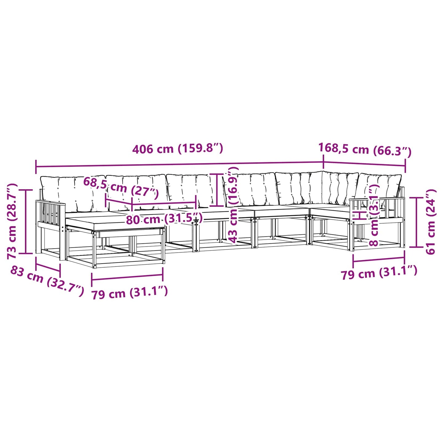 vidaXL Σειρά Καναπέ Εξωτερικού με μαξιλάρι 21 pcs Φυσικό και Κρέμα