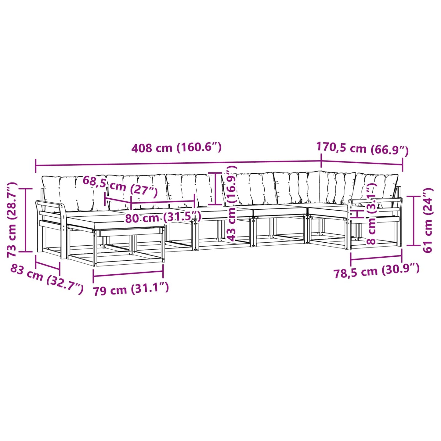 vidaXL Σειρά Καναπέ Εξωτερικού με μαξιλάρι 21 pcs Φυσικό και Μπεζ
