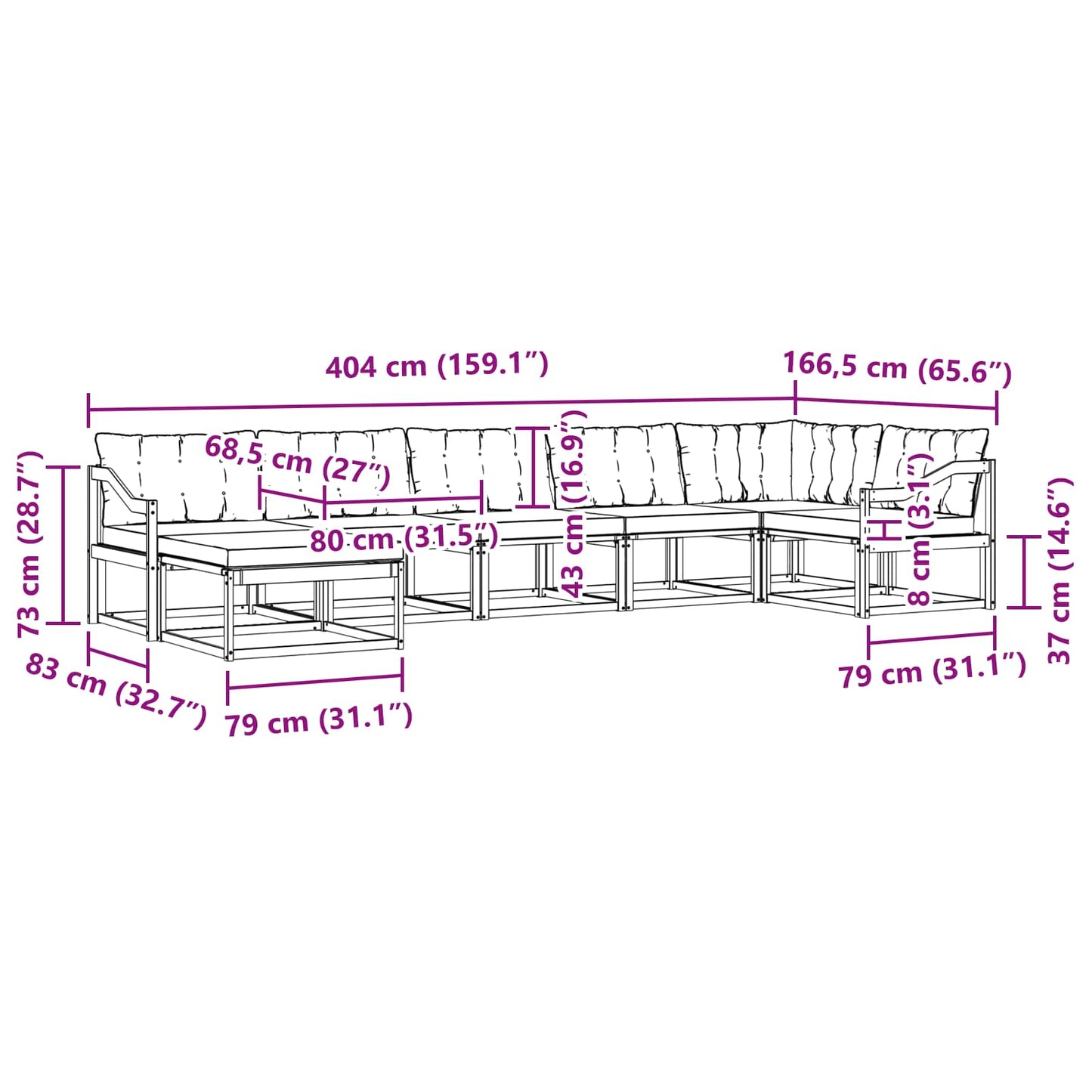 vidaXL Σειρά Καναπέ Εξωτερικού με μαξιλάρι 21 pcs Φυσικό και Μαύρο