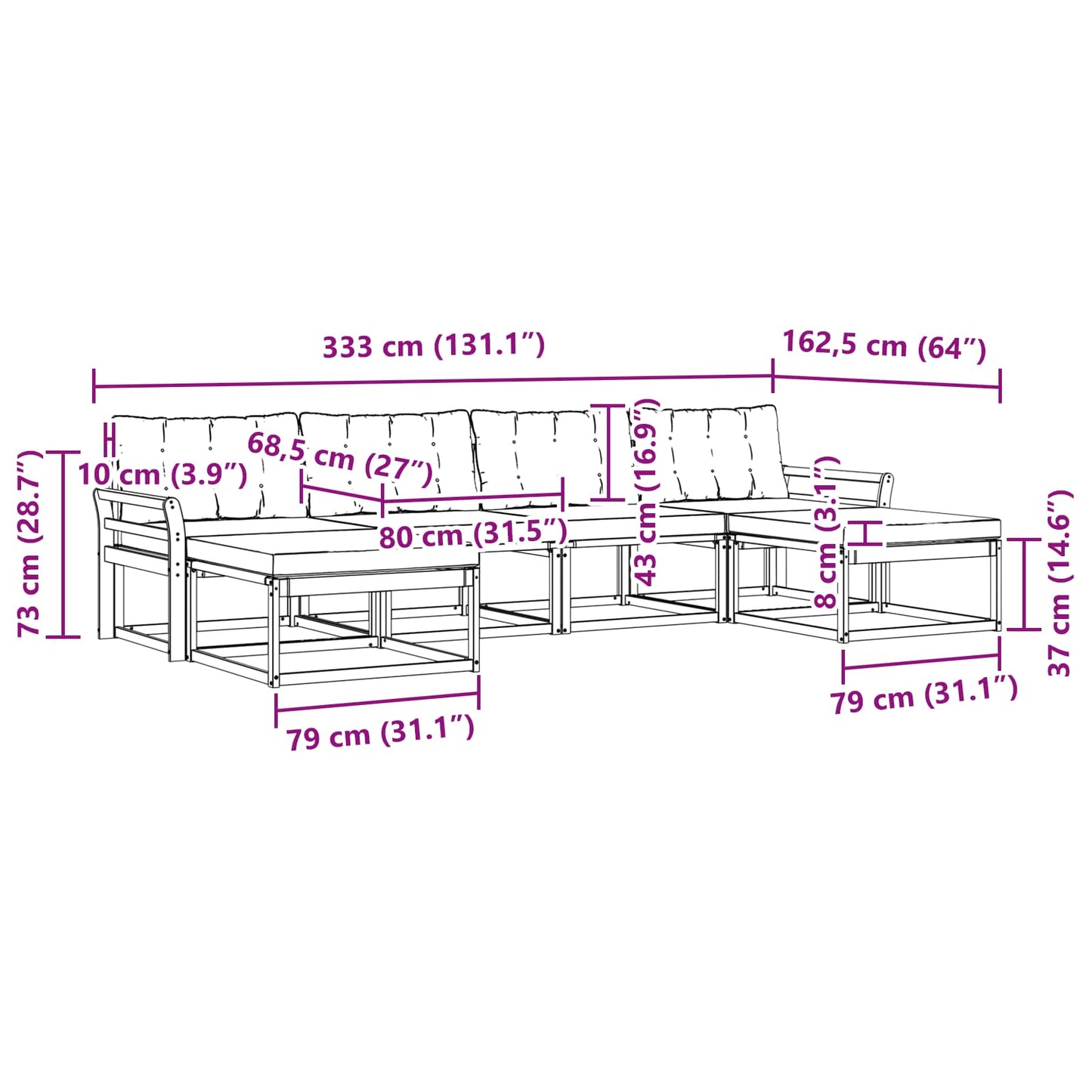 vidaXL Σειρά Καναπέ Εξωτερικού με μαξιλάρι 6 pcs Φυσικό και Μπεζ