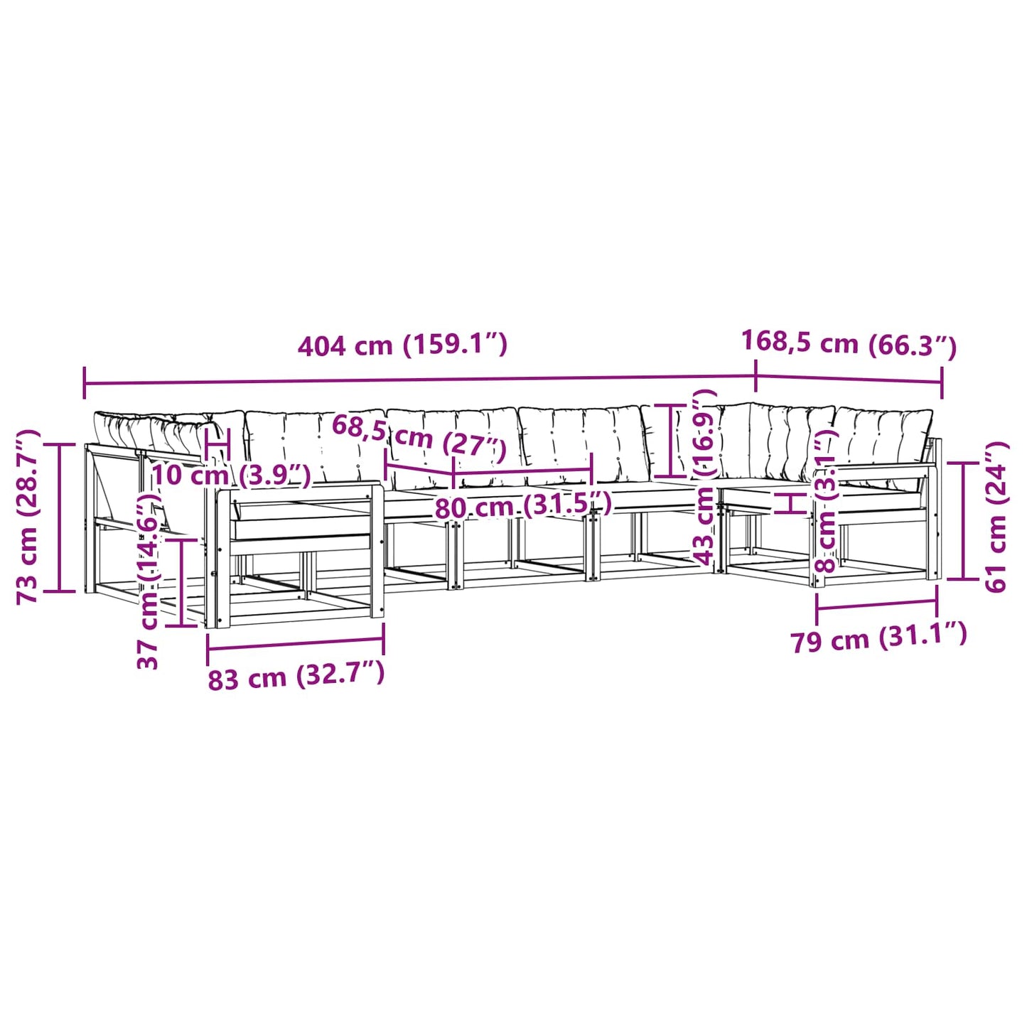 vidaXL Σειρά Καναπέ Εξωτερικού 7 pcs Φυσικό και Ανοιχτό Γκρι