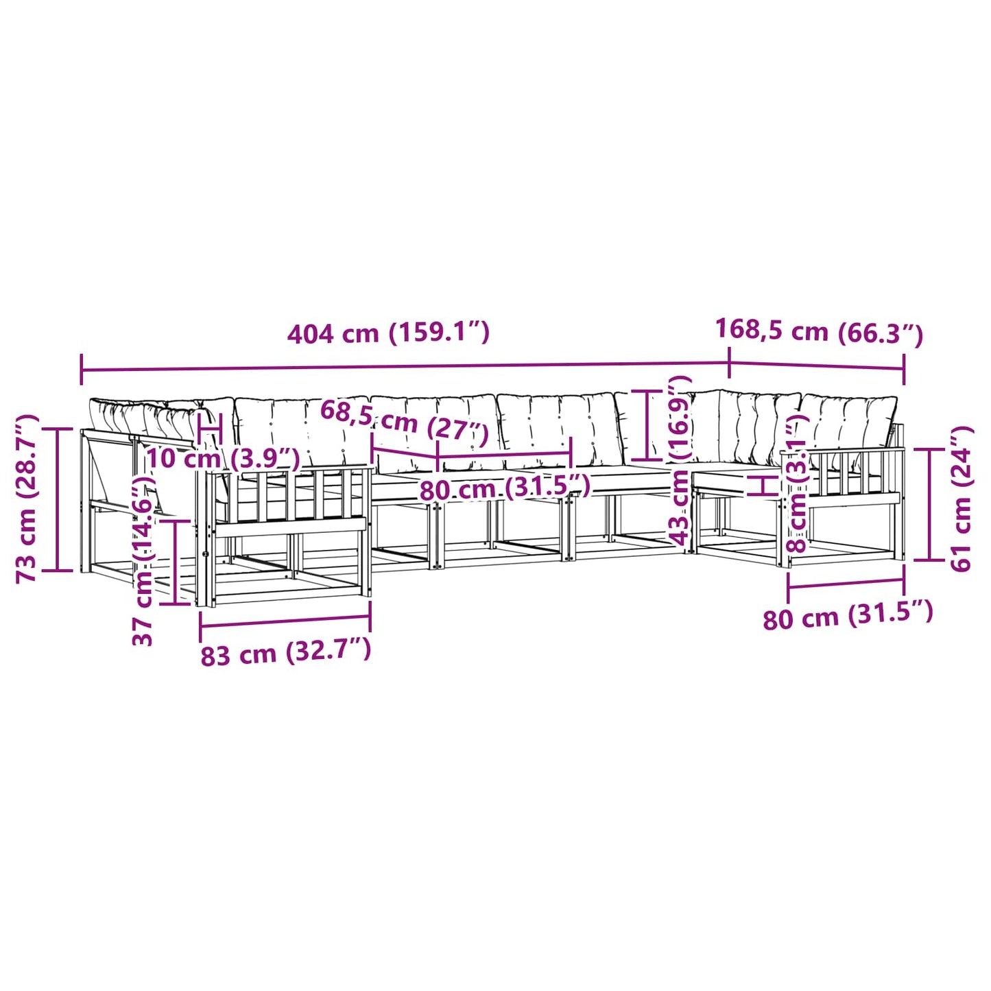 vidaXL Σειρά Καναπέ Εξωτερικού με μαξιλάρι 7 pcs Φυσικό και Μαύρο