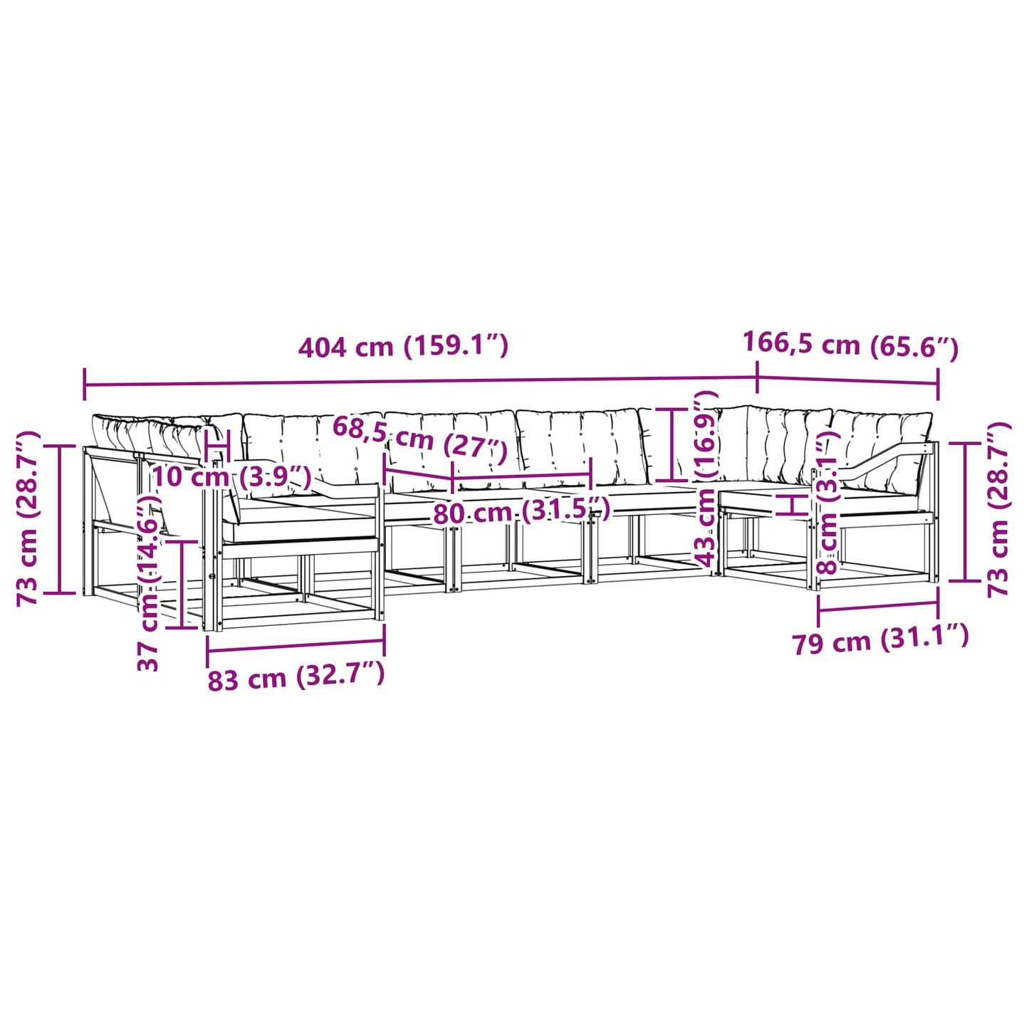 vidaXL Σειρά Καναπέ Εξωτερικού με μαξιλάρι 7 pcs Φυσικό και Μπεζ