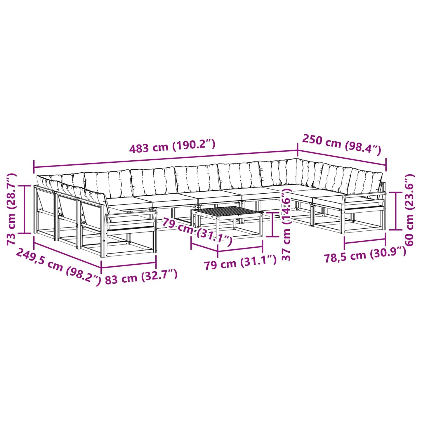 vidaXL Σειρά Καναπέ Εξωτερικού με μαξιλάρι 11 pcs Φυσικό και Μαύρο