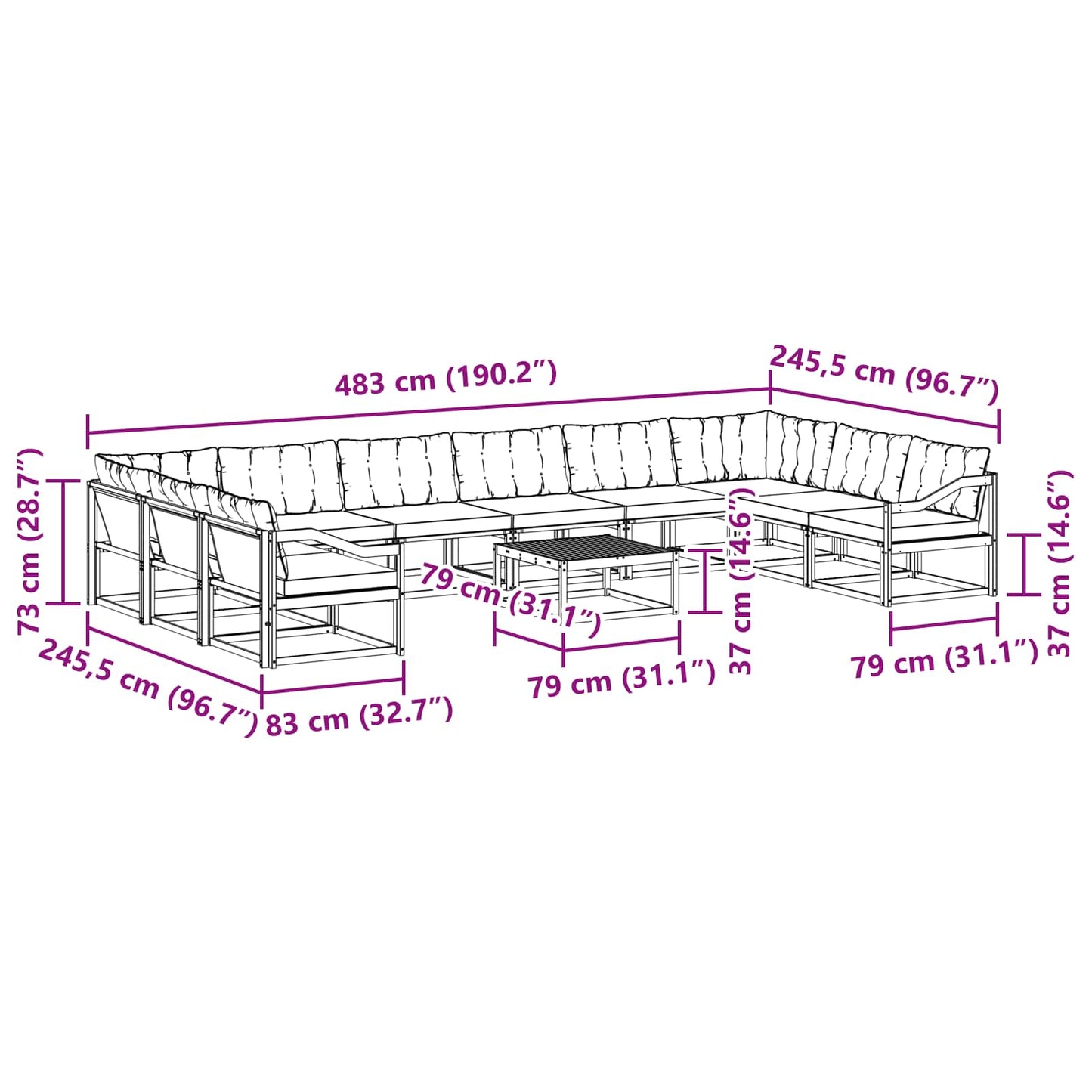 vidaXL Σειρά Καναπέ Εξωτερικού με μαξιλάρι 11 pcs Φυσικό και Μπεζ