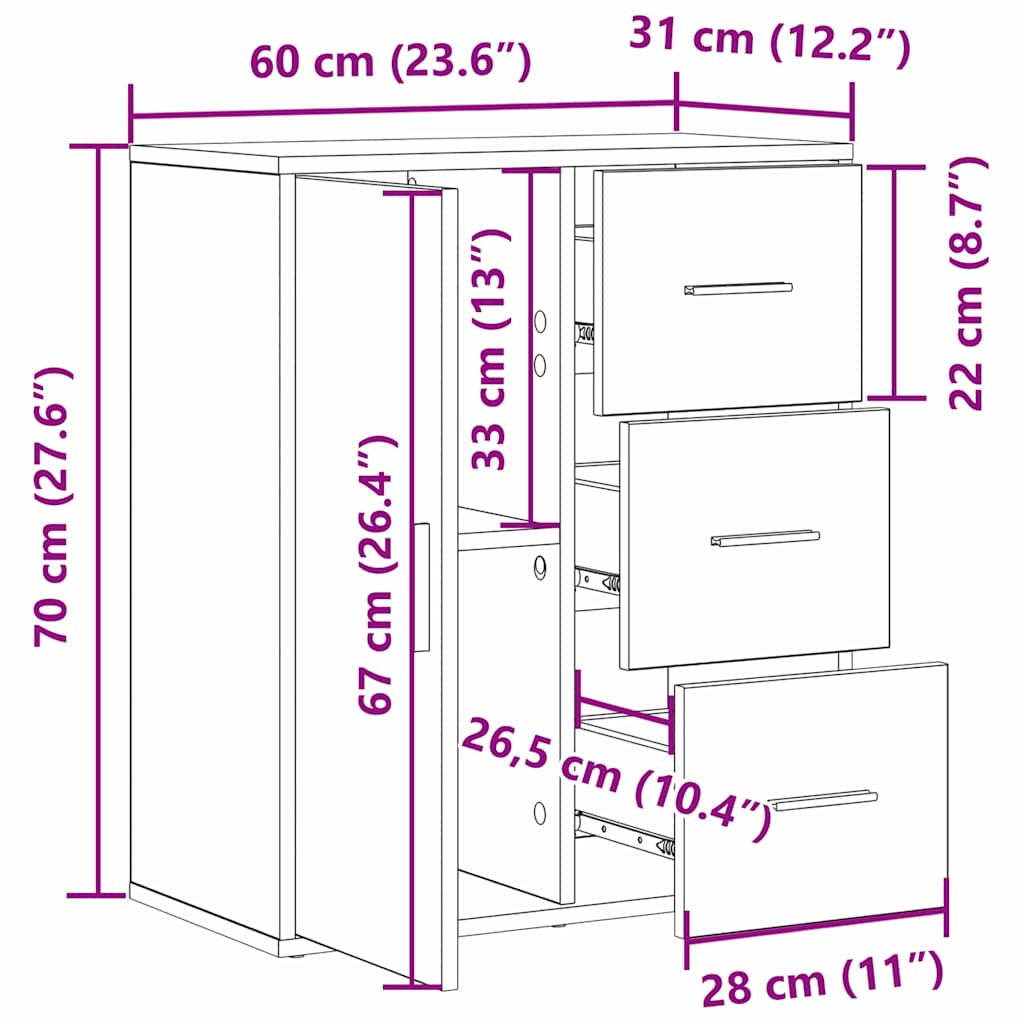 vidaXL Πλαϊνό γραφείο Παλιό ξύλο 60 x 31 x 70 εκ Επεξεργασμένο ξύλο
