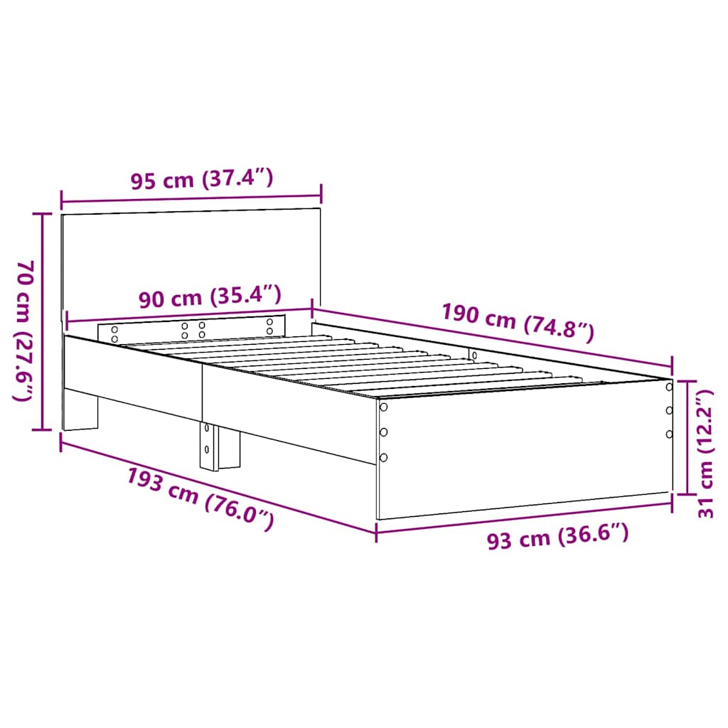 vidaXL Κρεβάτι με Κεφαλάρι Artisan Δρυς 90 x 190 cm Επεξεργασμένο ξύλο