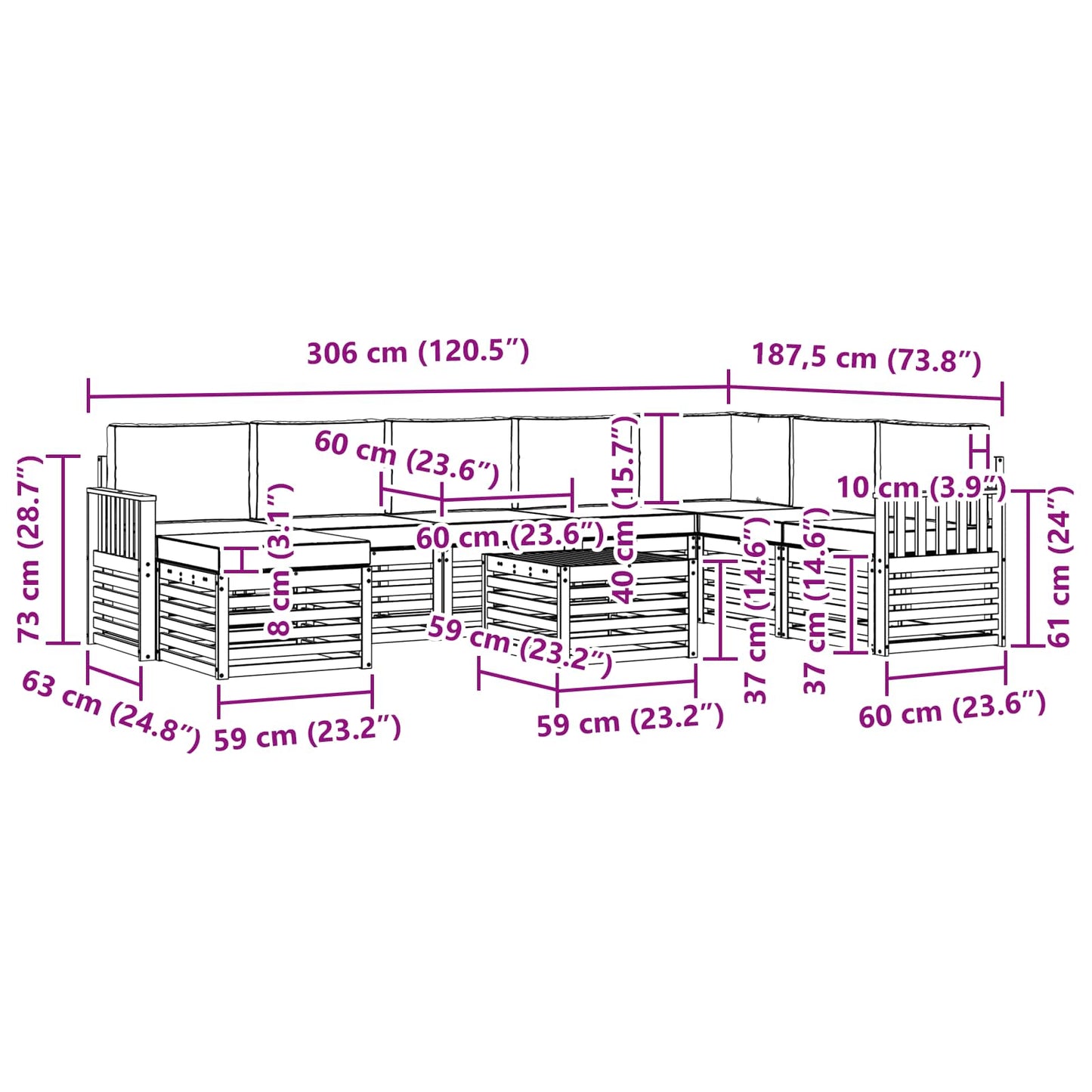 vidaXL Σειρά Καναπέ Εξωτερικού με μαξιλάρι 9 pcs Φυσικό και Ανθρακί