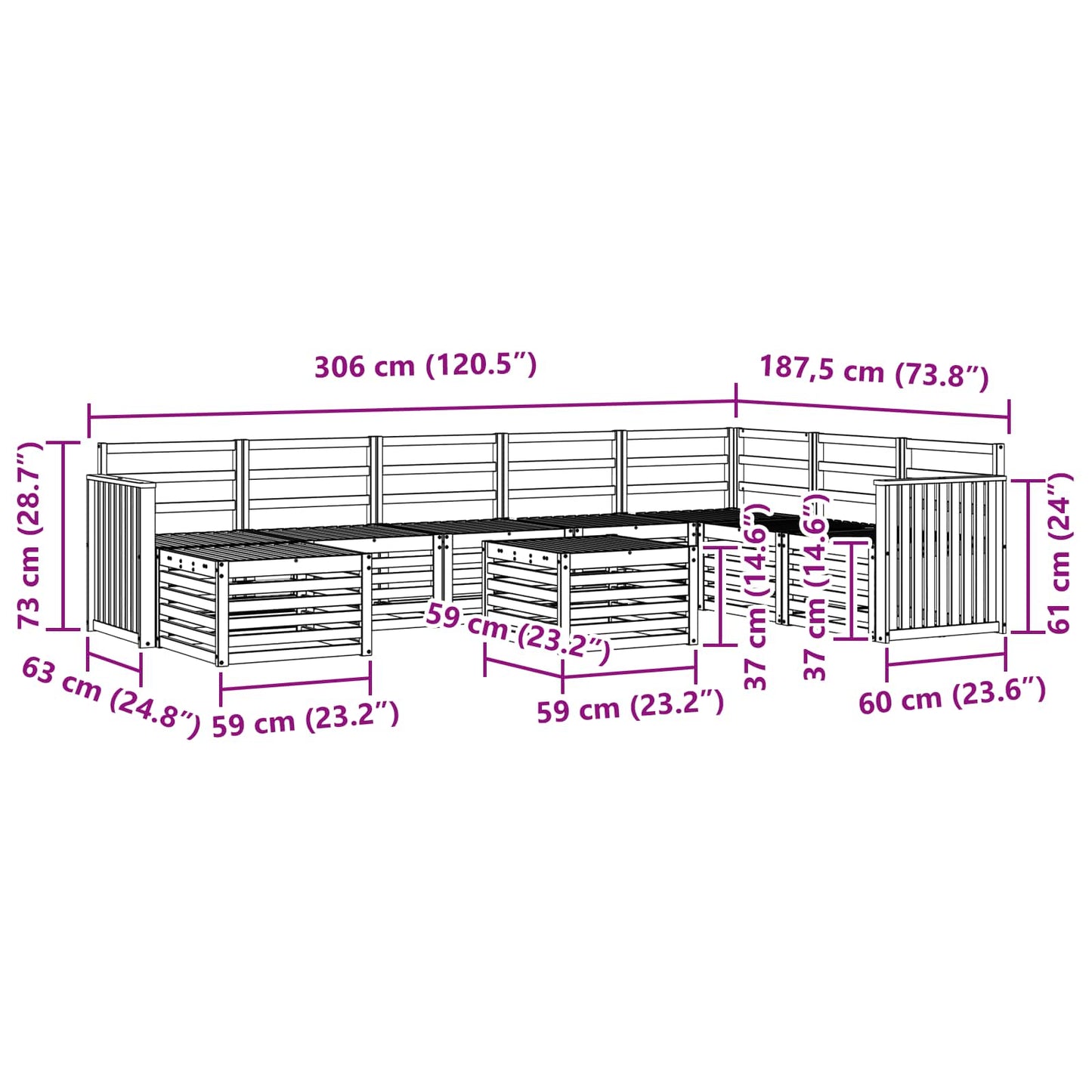 vidaXL Σειρά Καναπέ Εξωτερικού 9 pcs Φυσικό Στερεό Ξύλο Ακακίας