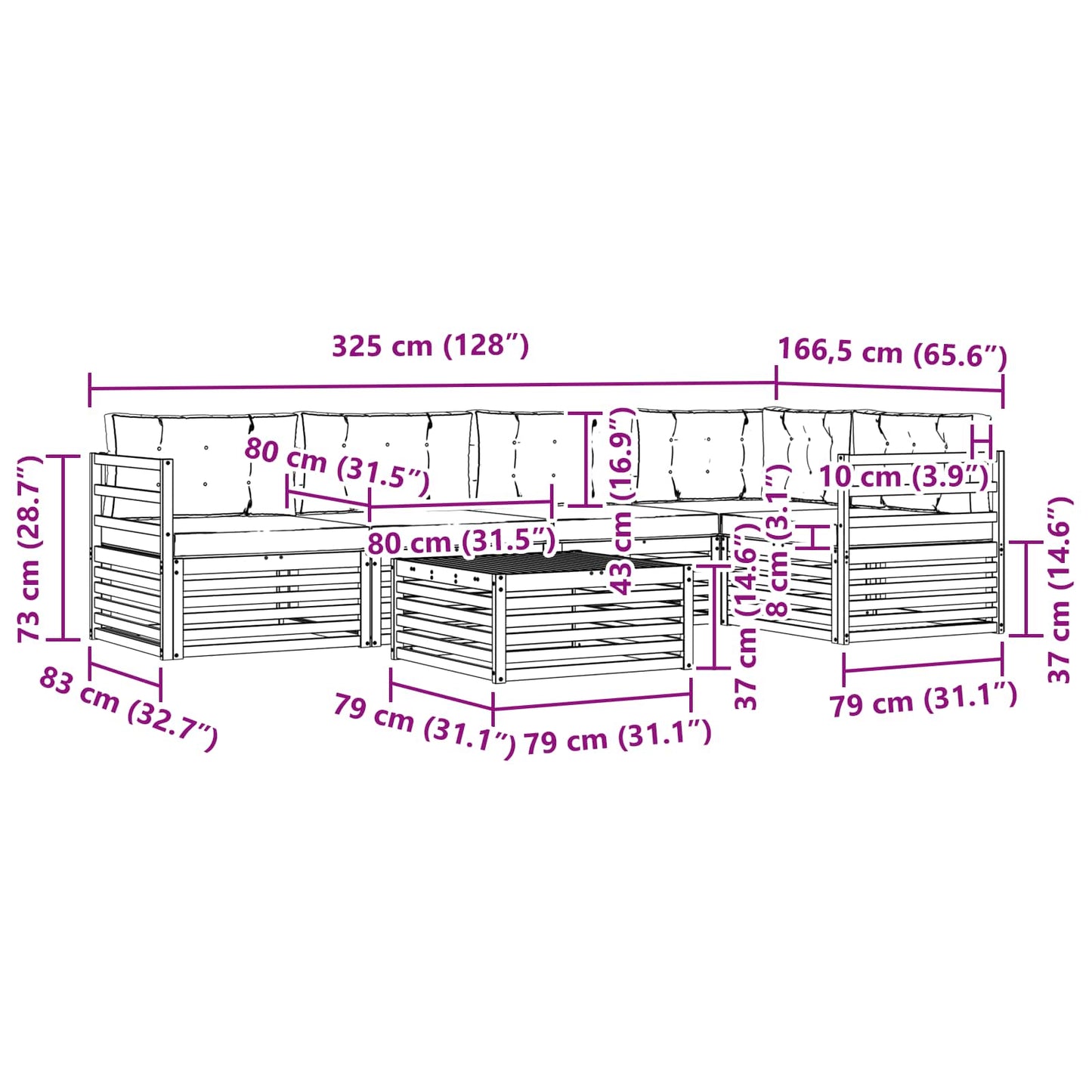 vidaXL Σειρά Καναπέ Εξωτερικού με μαξιλάρι 6 pcs Φυσικό και Ανθρακί