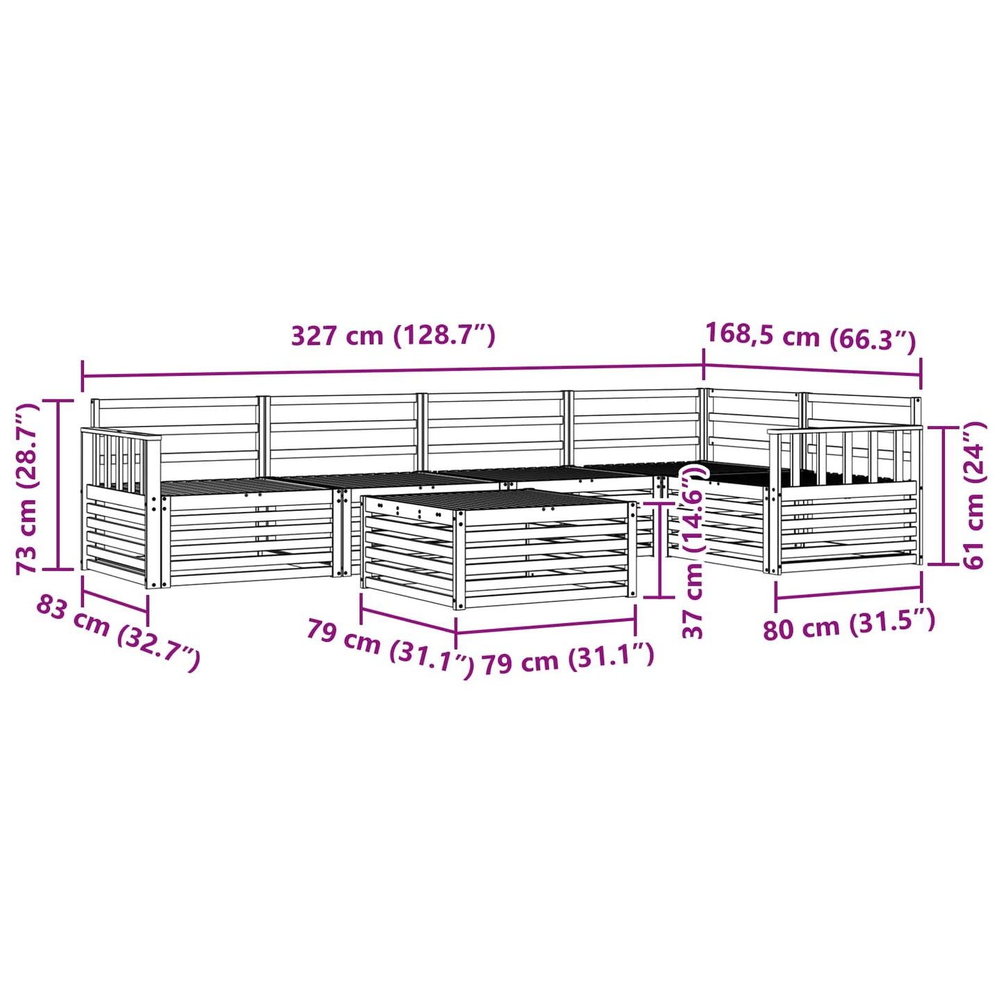 vidaXL Σειρά Καναπέ Εξωτερικού 6 pcs Φυσικό Στερεό Ξύλο Ακακίας