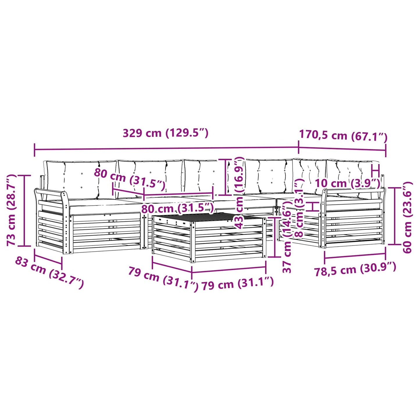 vidaXL Σειρά Καναπέ Εξωτερικού 6 pcs Φυσικό και Ανοιχτό Γκρι
