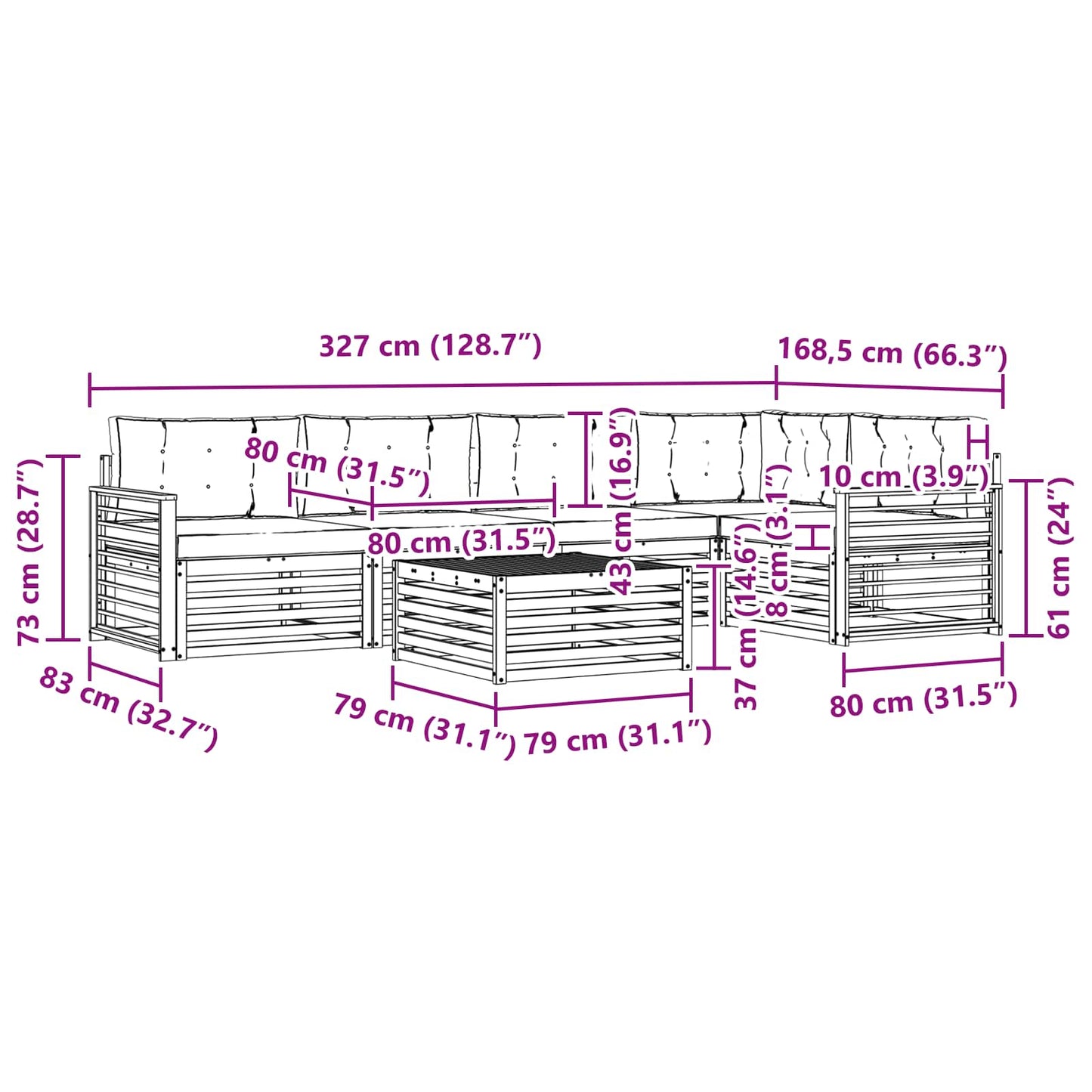 vidaXL Σειρά Καναπέ Εξωτερικού με μαξιλάρι 6 pcs Φυσικό και Μπεζ
