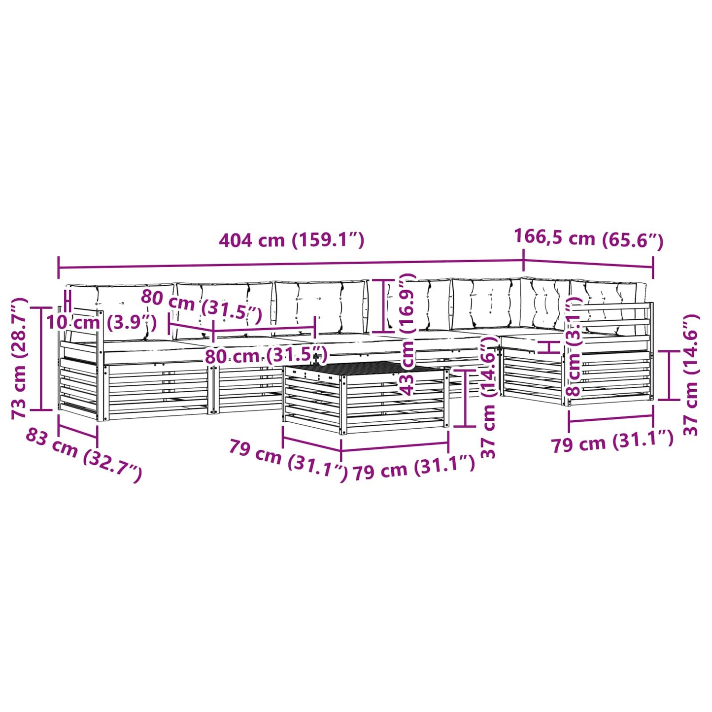 vidaXL Σειρά Καναπέ Εξωτερικού 7 pcs Φυσικό και Ανοιχτό Γκρι