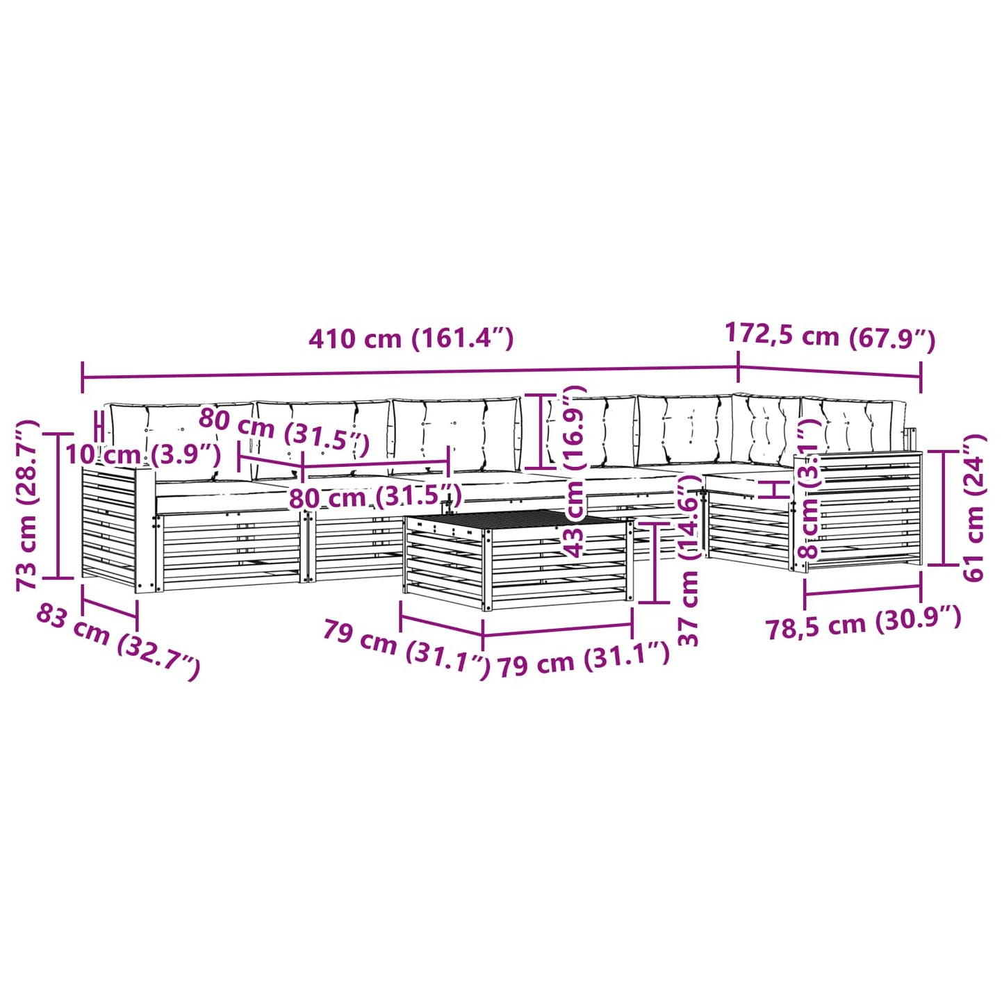 vidaXL Σειρά Καναπέ Εξωτερικού 7 pcs Φυσικό και Ανοιχτό Γκρι