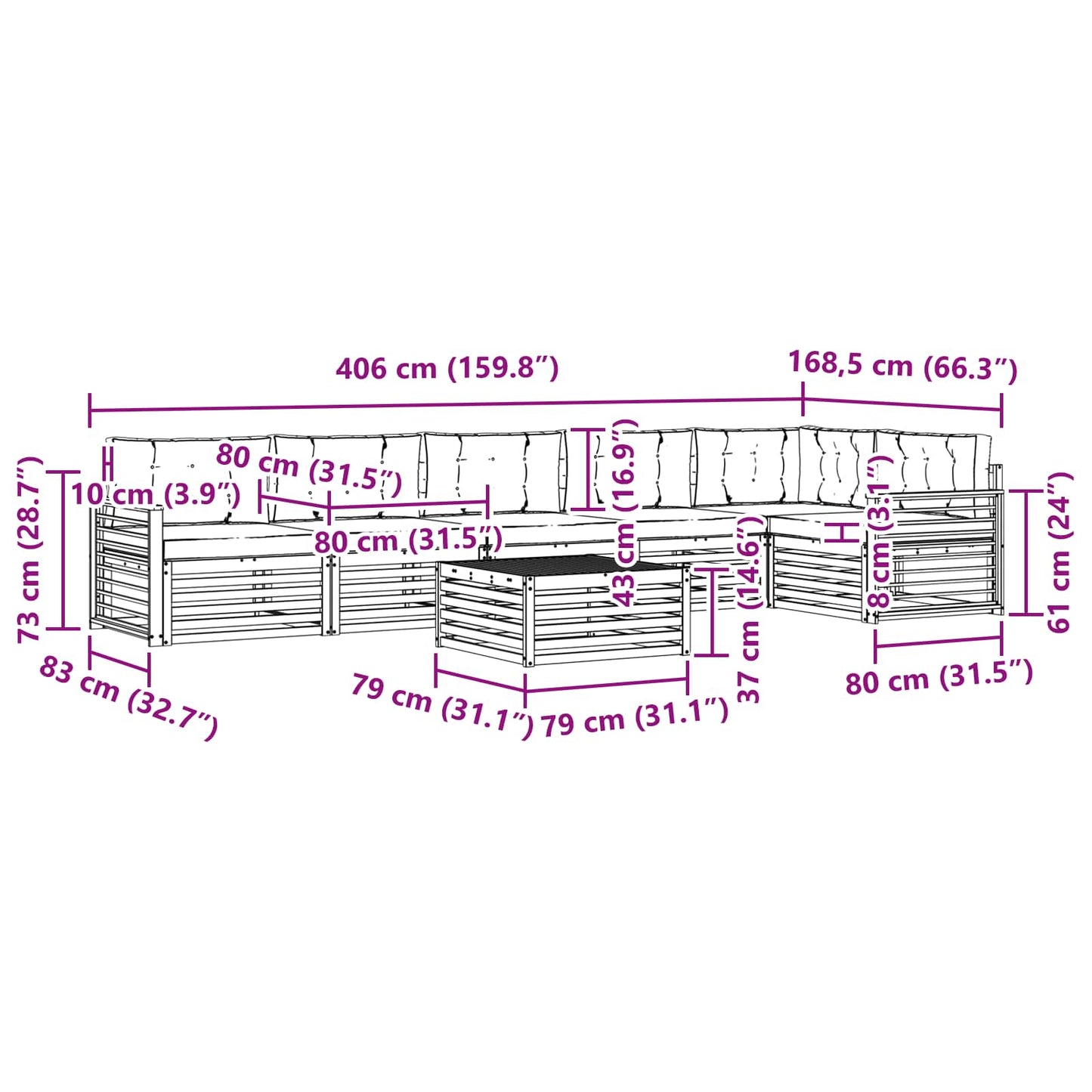 vidaXL Σειρά Καναπέ Εξωτερικού με μαξιλάρι 7 pcs Φυσικό και Μπεζ