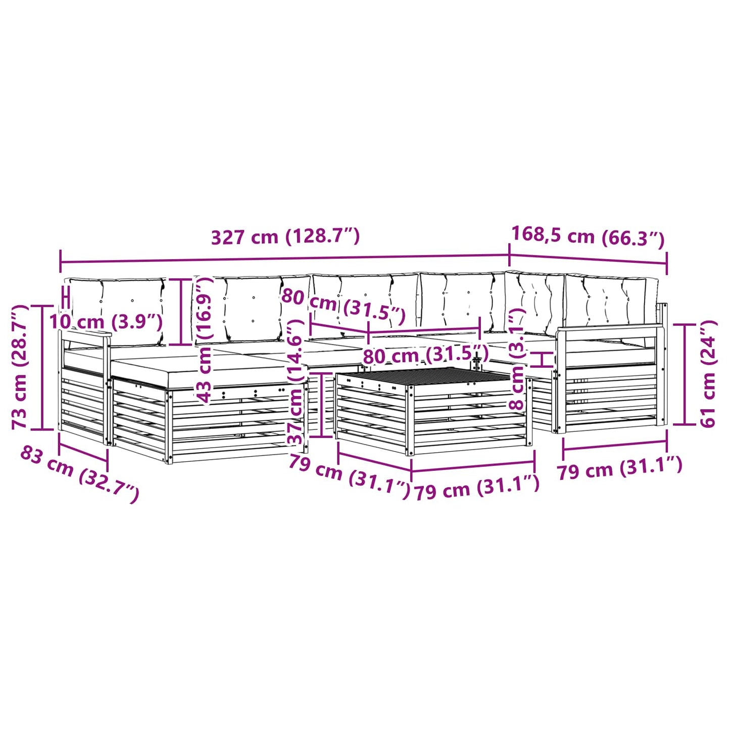 vidaXL Σειρά Καναπέ Εξωτερικού με μαξιλάρι 7 pcs Φυσικό και Κρέμα