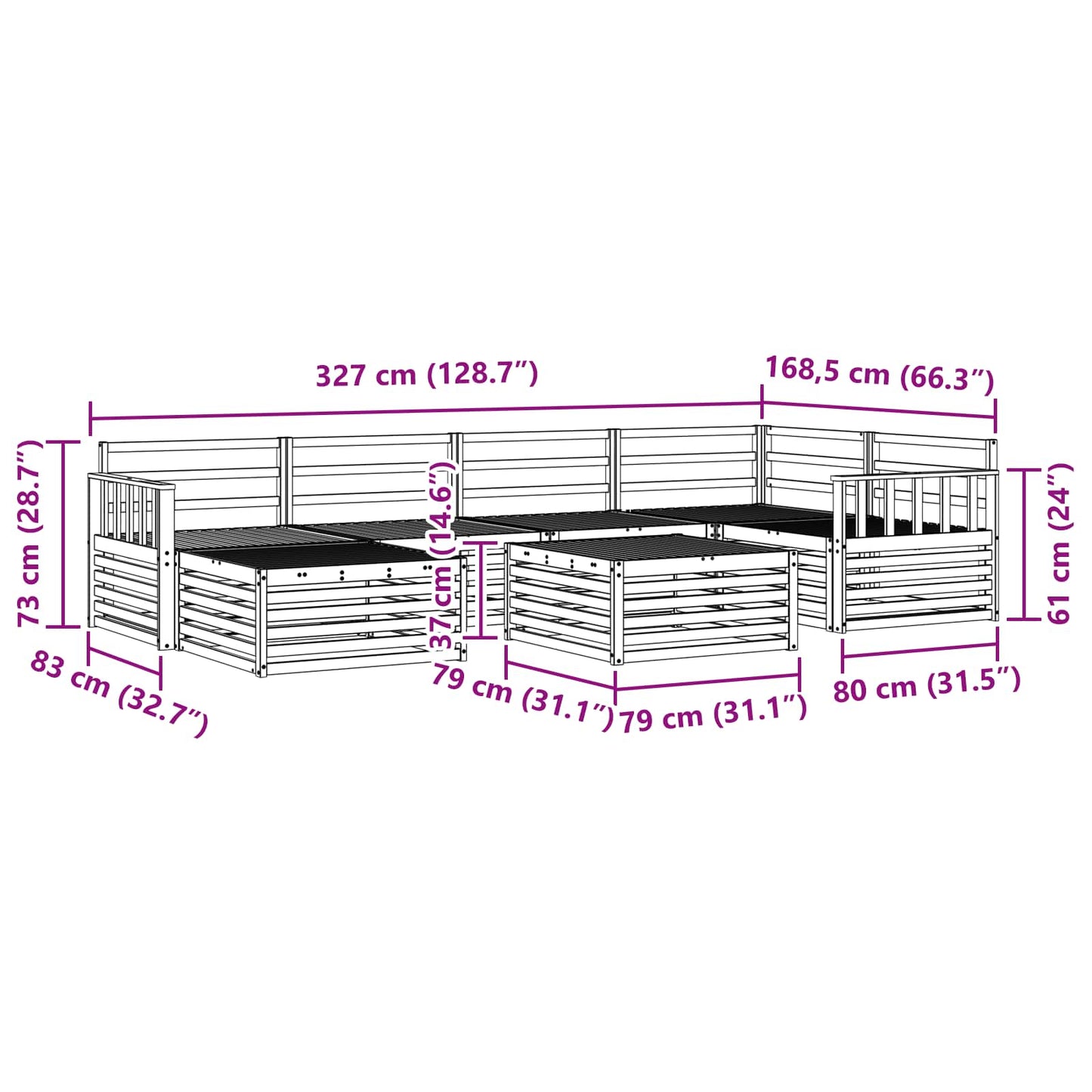 vidaXL Σειρά Καναπέ Εξωτερικού 7 pcs Φυσικό Στερεό Ξύλο Ακακίας