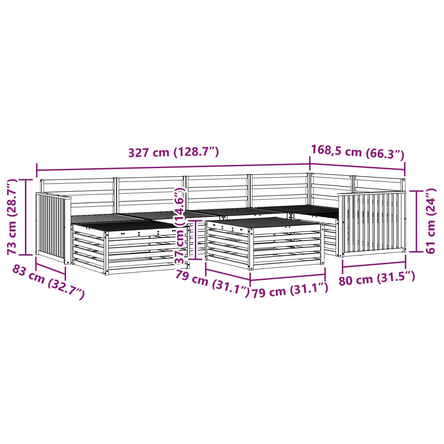 vidaXL Σειρά Καναπέ Εξωτερικού 7 pcs Φυσικό Στερεό Ξύλο Ακακίας
