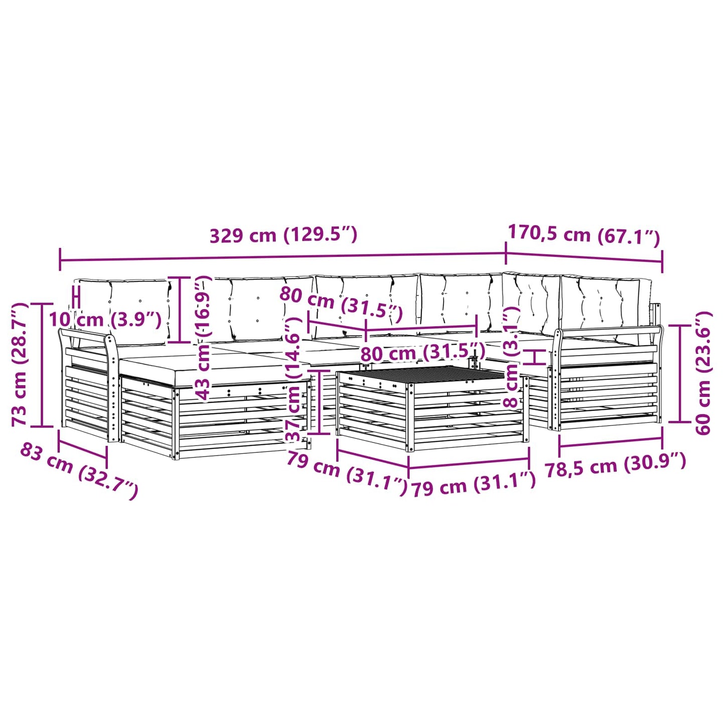 vidaXL Σειρά Καναπέ Εξωτερικού με μαξιλάρι 7 pcs Φυσικό και Κρέμα