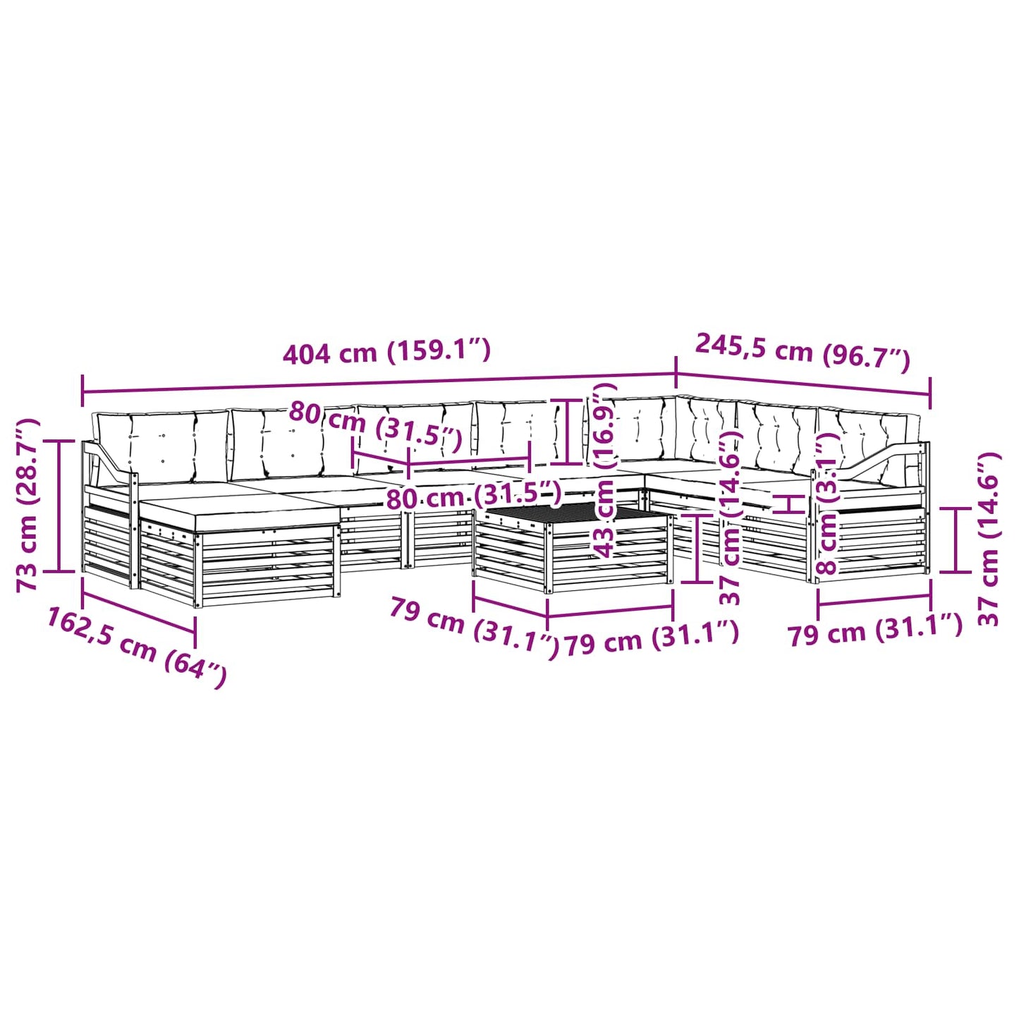 vidaXL Σειρά Καναπέ Εξωτερικού με μαξιλάρι 9 pcs Φυσικό και Κρέμα
