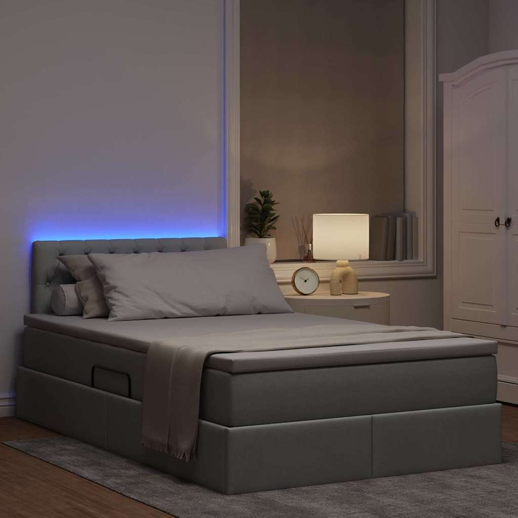 vidaXL LED Κρεβάτι αποθήκευσης με στρώμα Ανοιχτό γκρι 120 x 190 cm