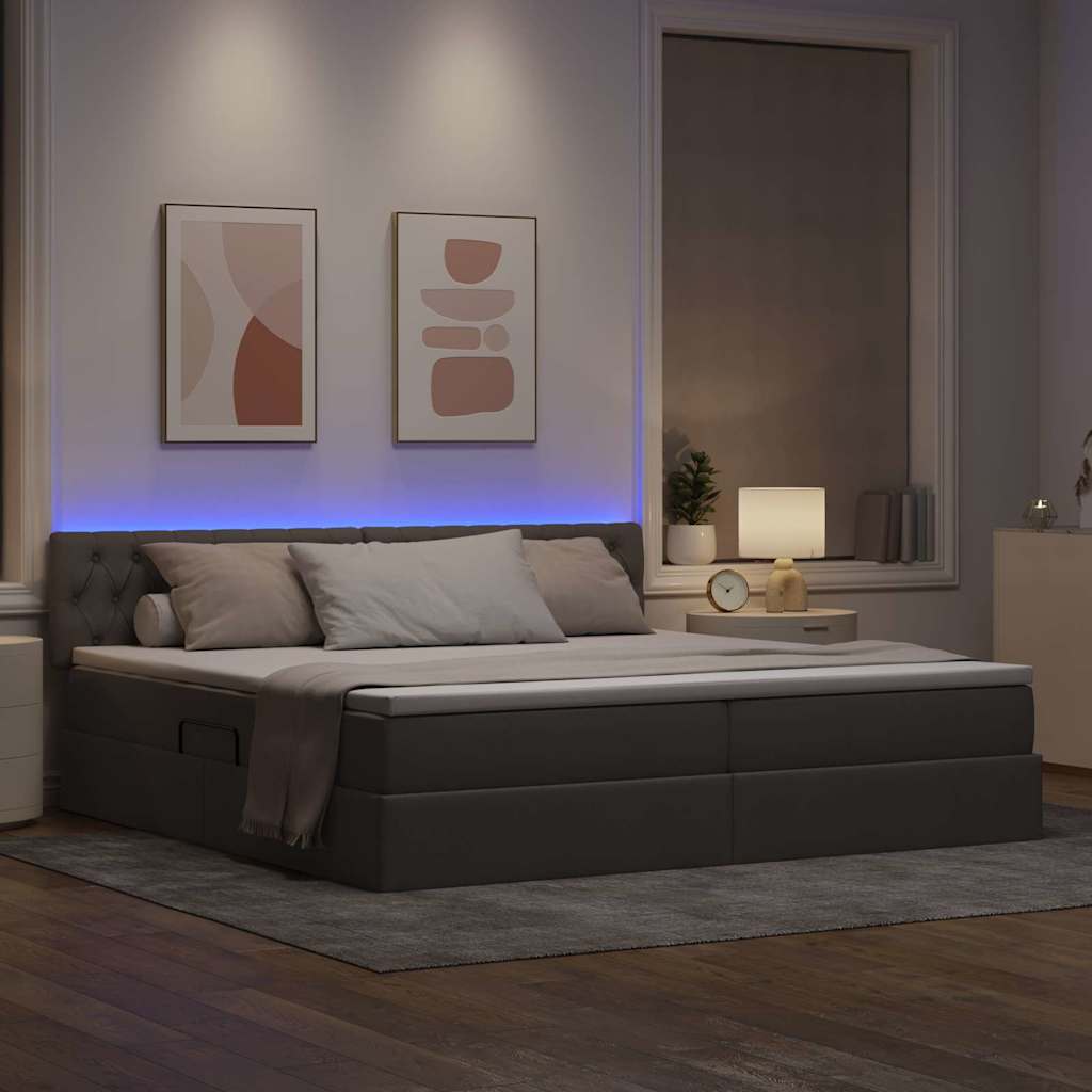 vidaXL LED Κρεβάτι αποθήκευσης με στρώμα Taupe 200 x 200 cm Ύφασμα
