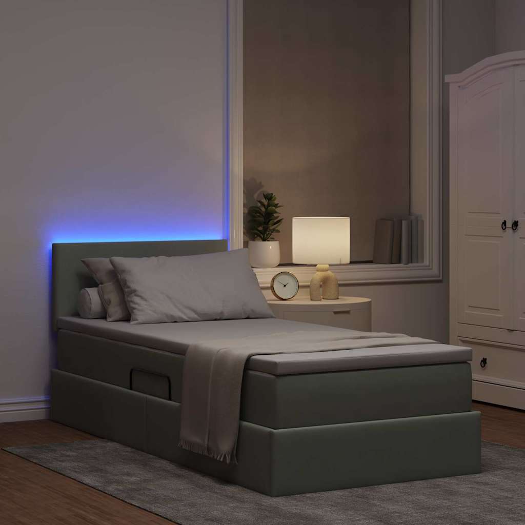 vidaXL LED Κρεβάτι αποθήκευσης με στρώμα Ανοιχτό γκρι 90 x 200 cm