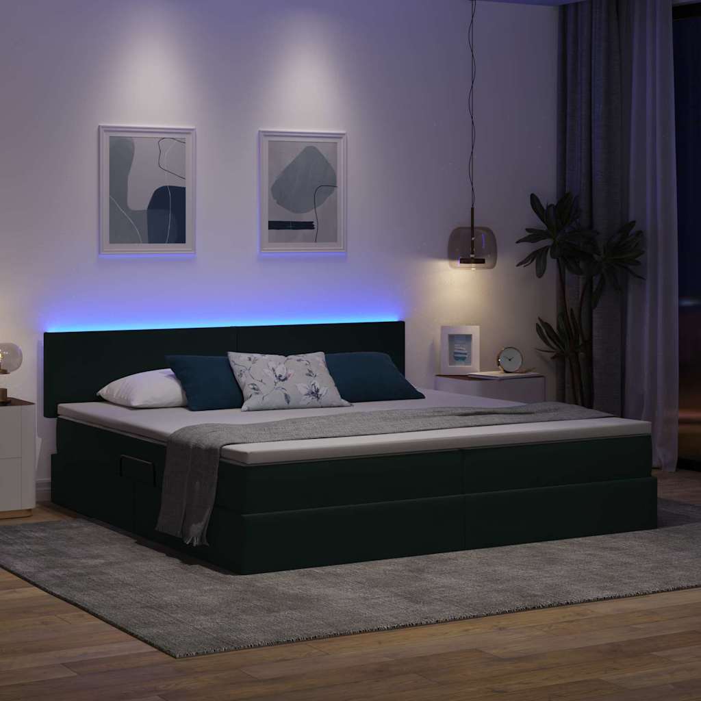 vidaXL LED Κρεβάτι αποθήκευσης με στρώμα Σκούρο Πράσινο 200 x 200 cm