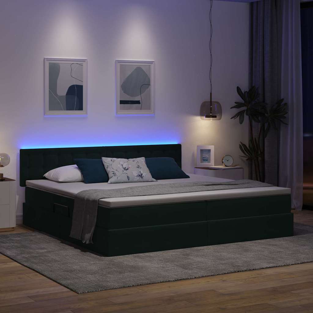 vidaXL LED Κρεβάτι αποθήκευσης με στρώμα Σκούρο Πράσινο 200 x 200 cm