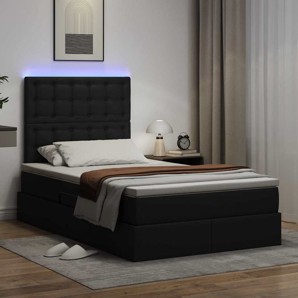 vidaXL Κρεβάτι με αποθηκευτικό χώρο και LED Μαύρο 120 x 190 cm