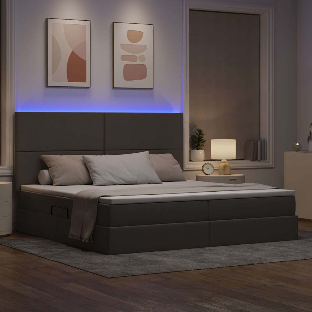vidaXL LED Κρεβάτι αποθήκευσης με στρώμα Taupe 200 x 200 cm Ύφασμα