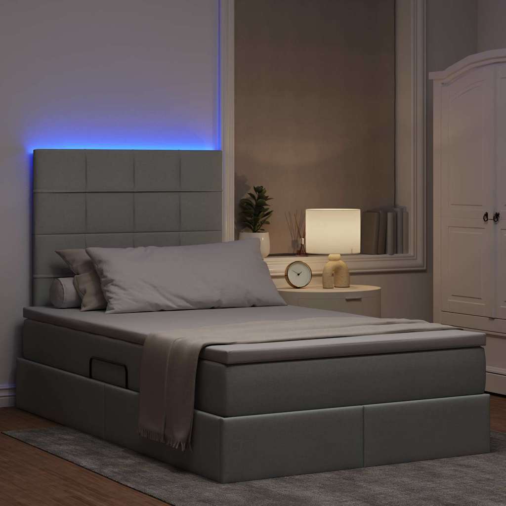 vidaXL LED Κρεβάτι αποθήκευσης με στρώμα Ανοιχτό γκρι 120 x 190 cm
