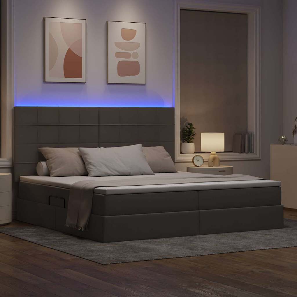 vidaXL LED Κρεβάτι αποθήκευσης με στρώμα Taupe 200 x 200 cm Ύφασμα