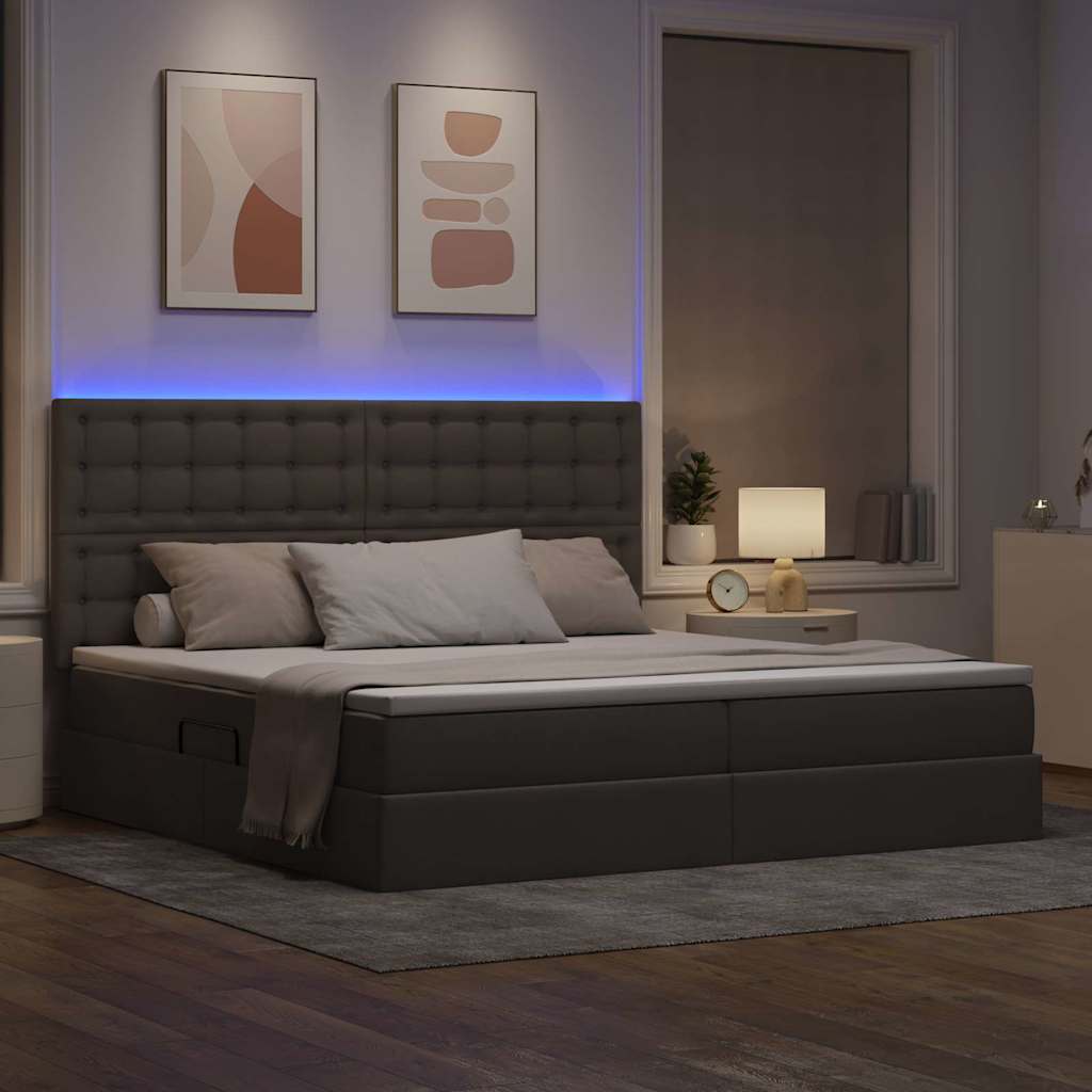 vidaXL LED Κρεβάτι αποθήκευσης με στρώμα Taupe 200 x 200 cm Ύφασμα