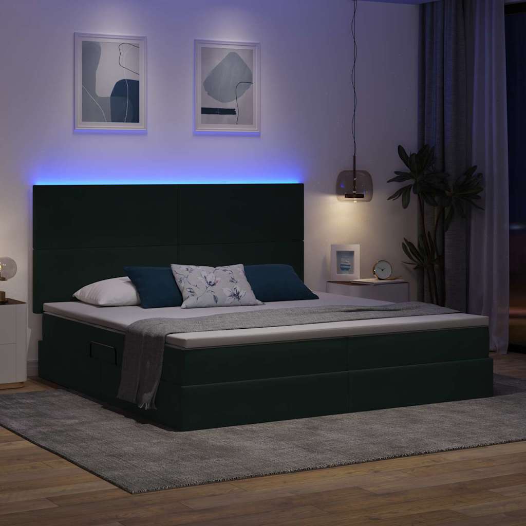 vidaXL LED Κρεβάτι αποθήκευσης με στρώμα Σκούρο Πράσινο 200 x 200 cm
