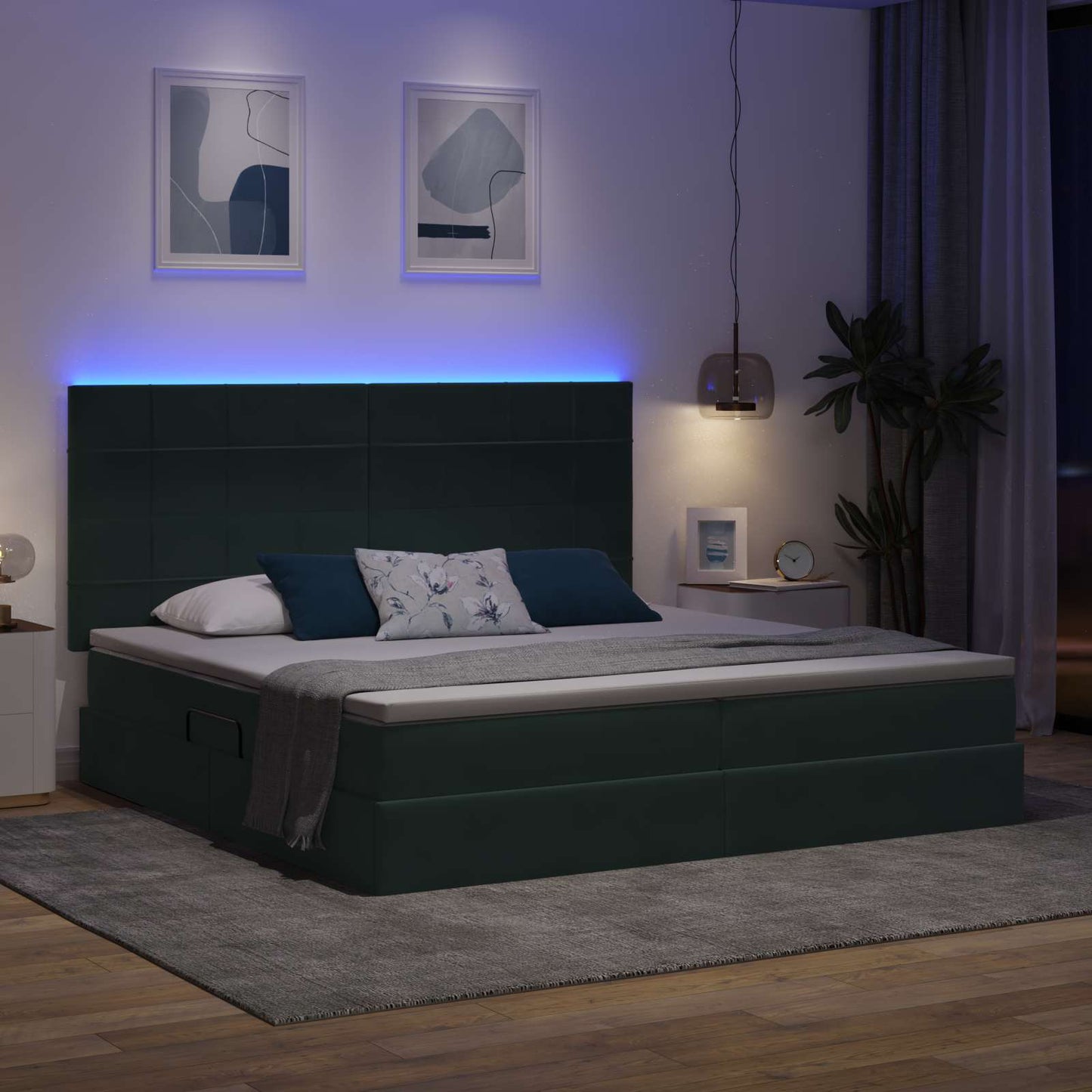 vidaXL LED Κρεβάτι αποθήκευσης με στρώμα Σκούρο Πράσινο 200 x 200 cm