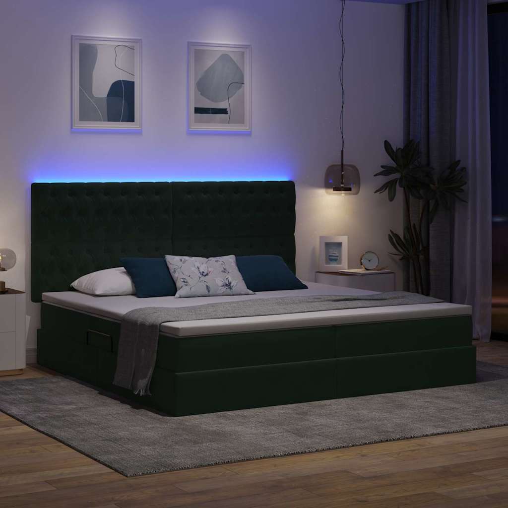 vidaXL LED Κρεβάτι αποθήκευσης με στρώμα Σκούρο Πράσινο 200 x 200 cm