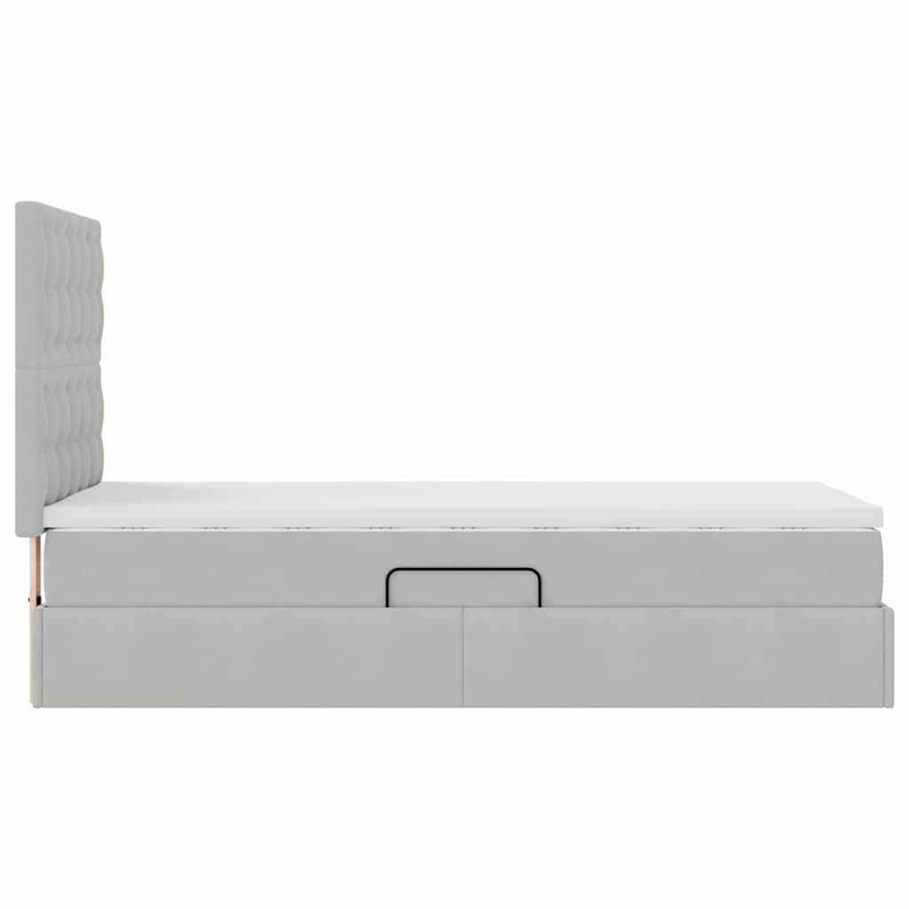 vidaXL LED Κρεβάτι αποθήκευσης με στρώμα Ανοιχτό γκρι 90 x 190 cm