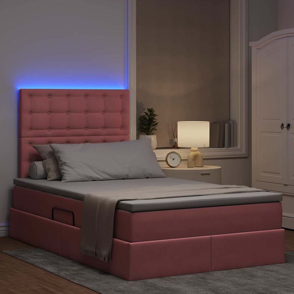 vidaXL LED Κρεβάτι αποθήκευσης με στρώμα Ροζ 120 x 200 cm Βελούδο