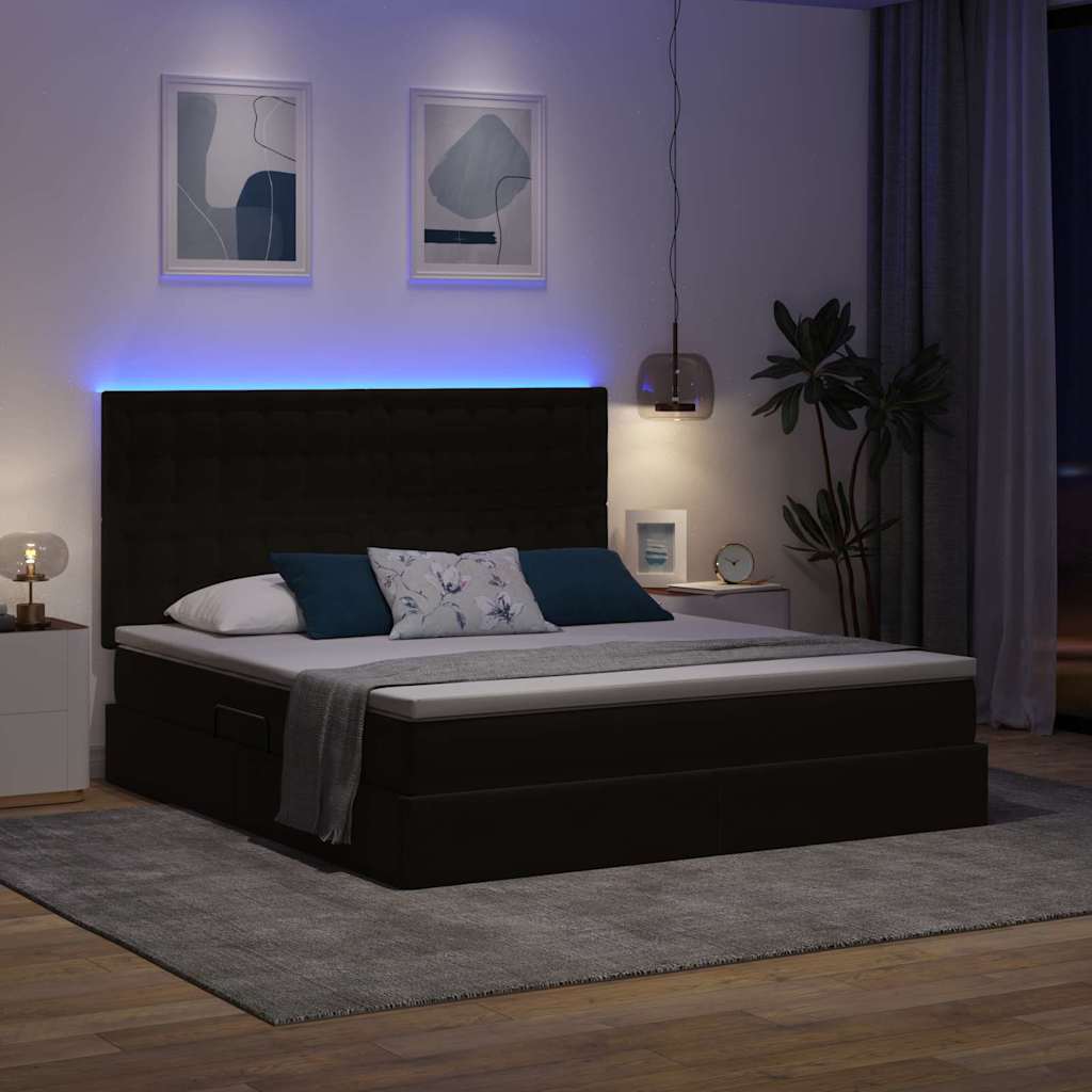 vidaXL LED Κρεβάτι αποθήκευσης με στρώμα Μαύρο 160 x 200 cm Βελούδο