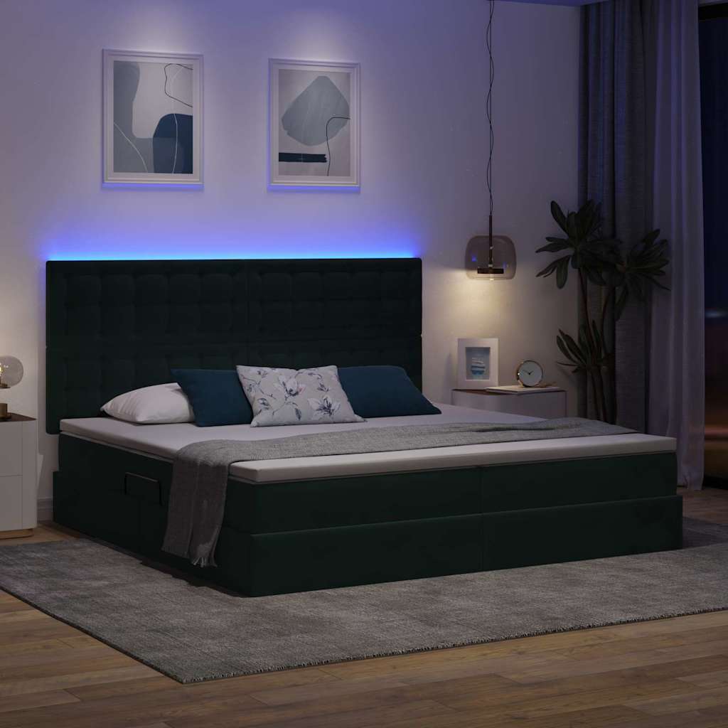vidaXL LED Κρεβάτι αποθήκευσης με στρώμα Σκούρο Πράσινο 200 x 200 cm