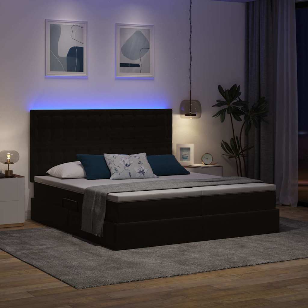 vidaXL LED Κρεβάτι αποθήκευσης με στρώμα Μαύρο 200 x 200 cm Βελούδο